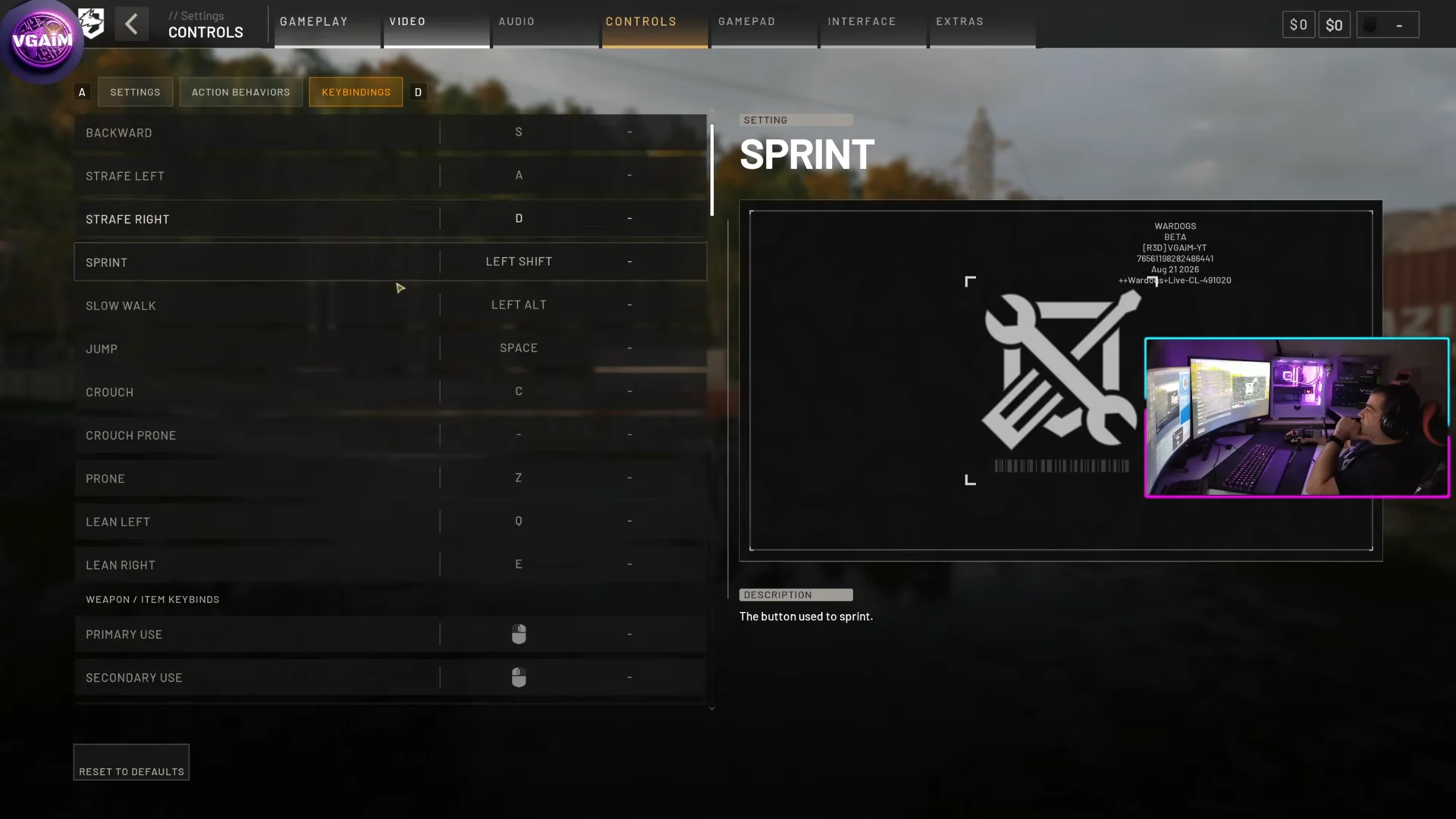Controls Settings Menu