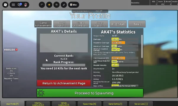 Reviewing User Profile and Weapon Achievements