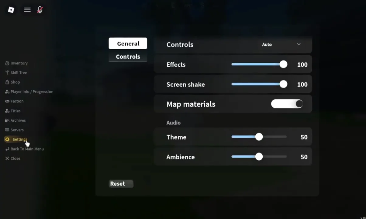 Open Controls Menu