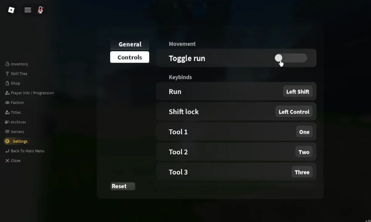Enabling Toggle Run in Settings