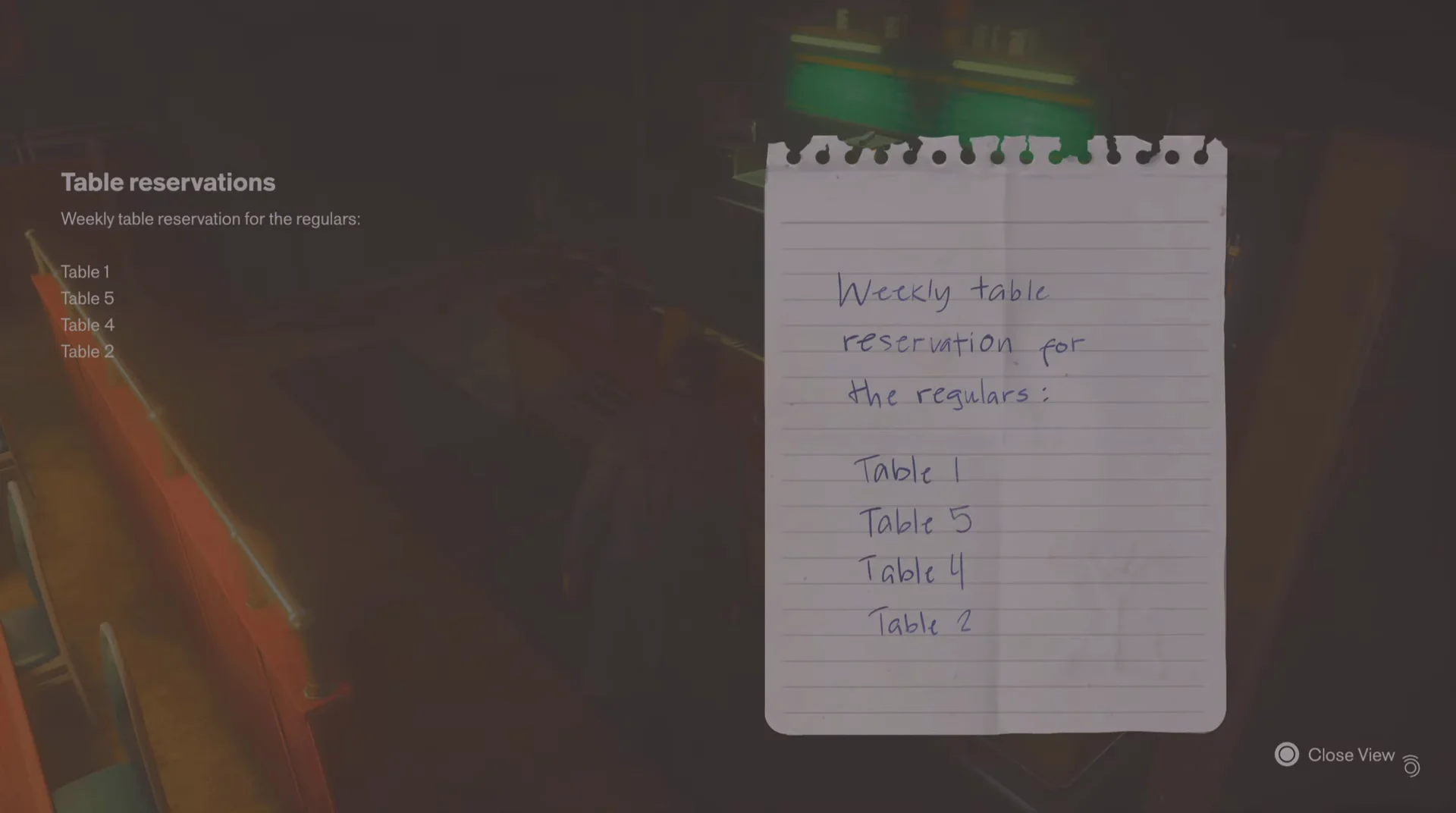 Reading Table Reservations
