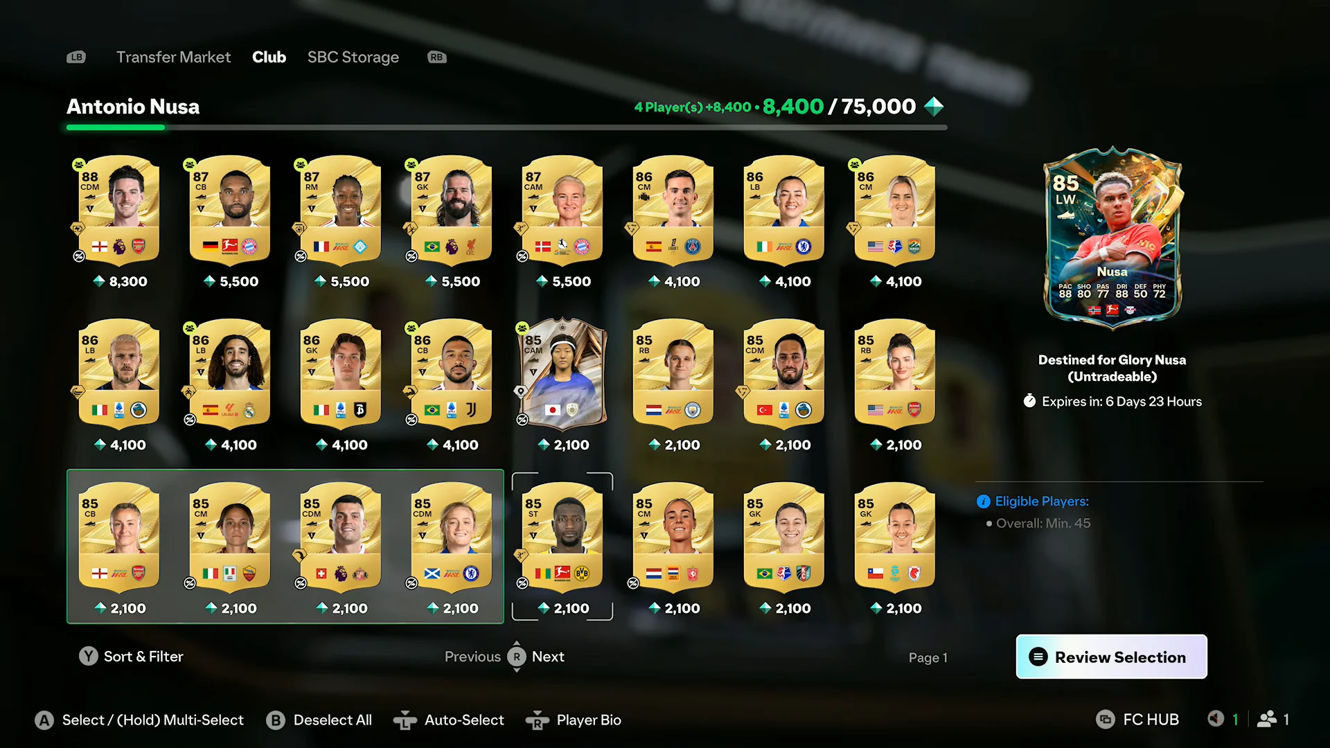 Selecting 85-Rated Players