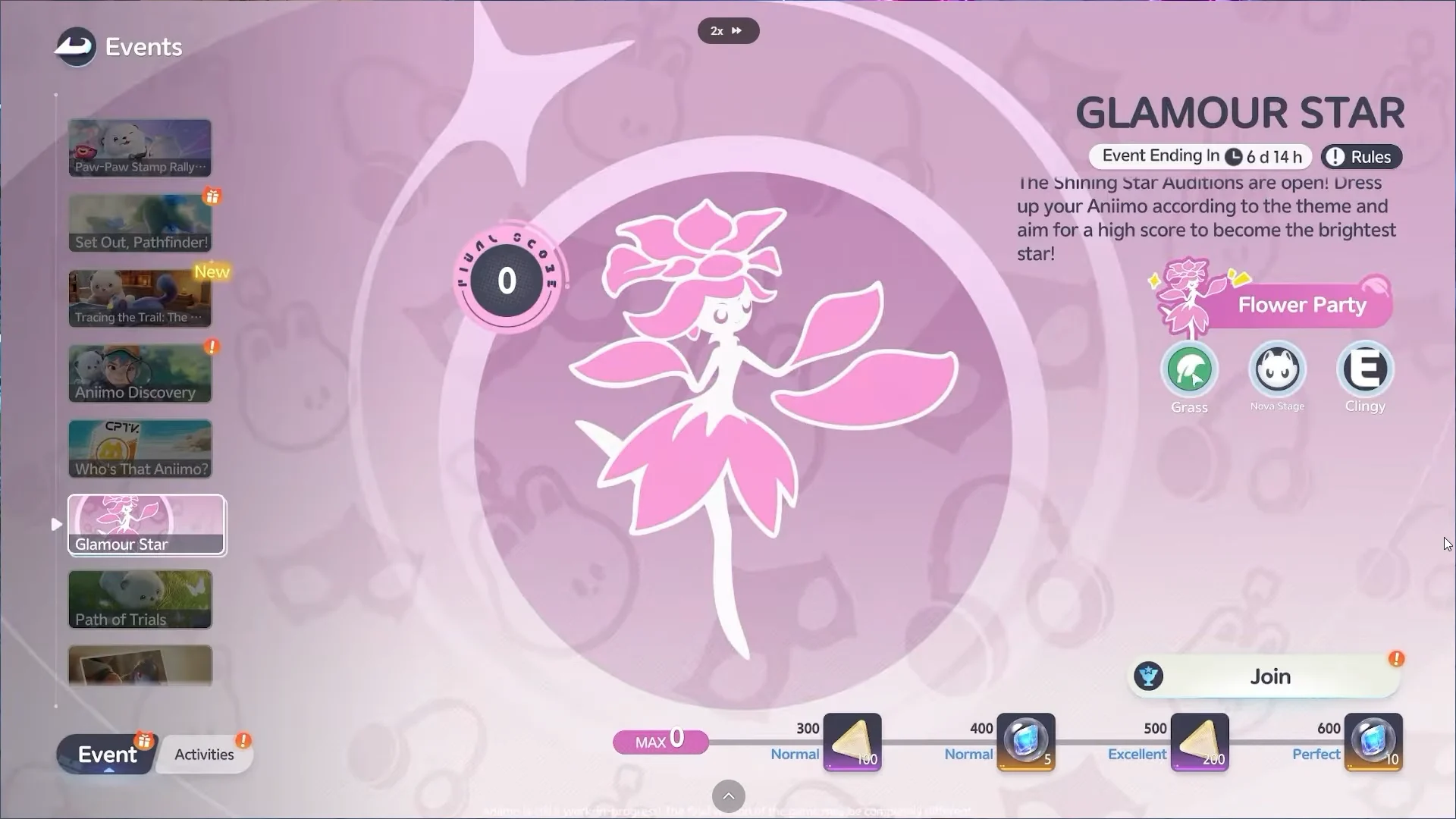 Glamour Star Event Screen