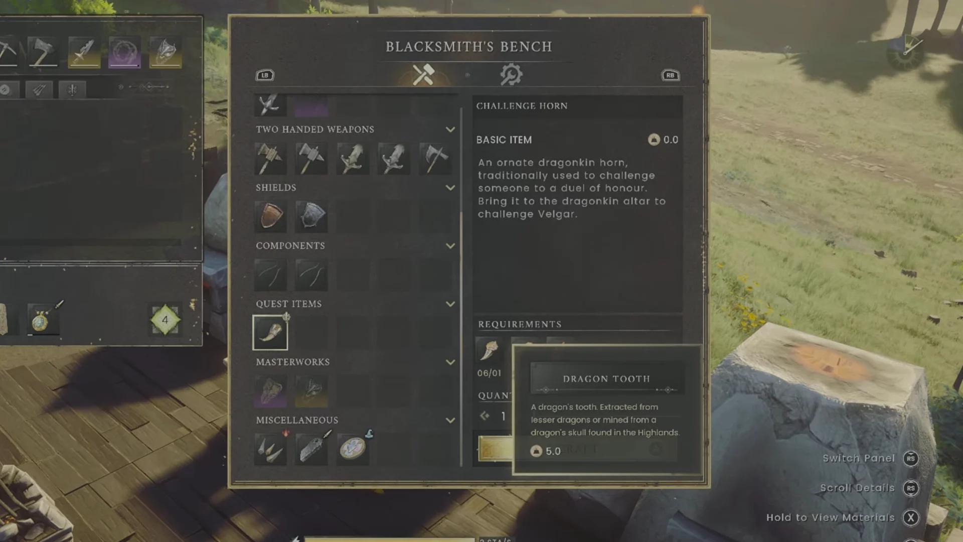 Blacksmith's Bench Recipe UI