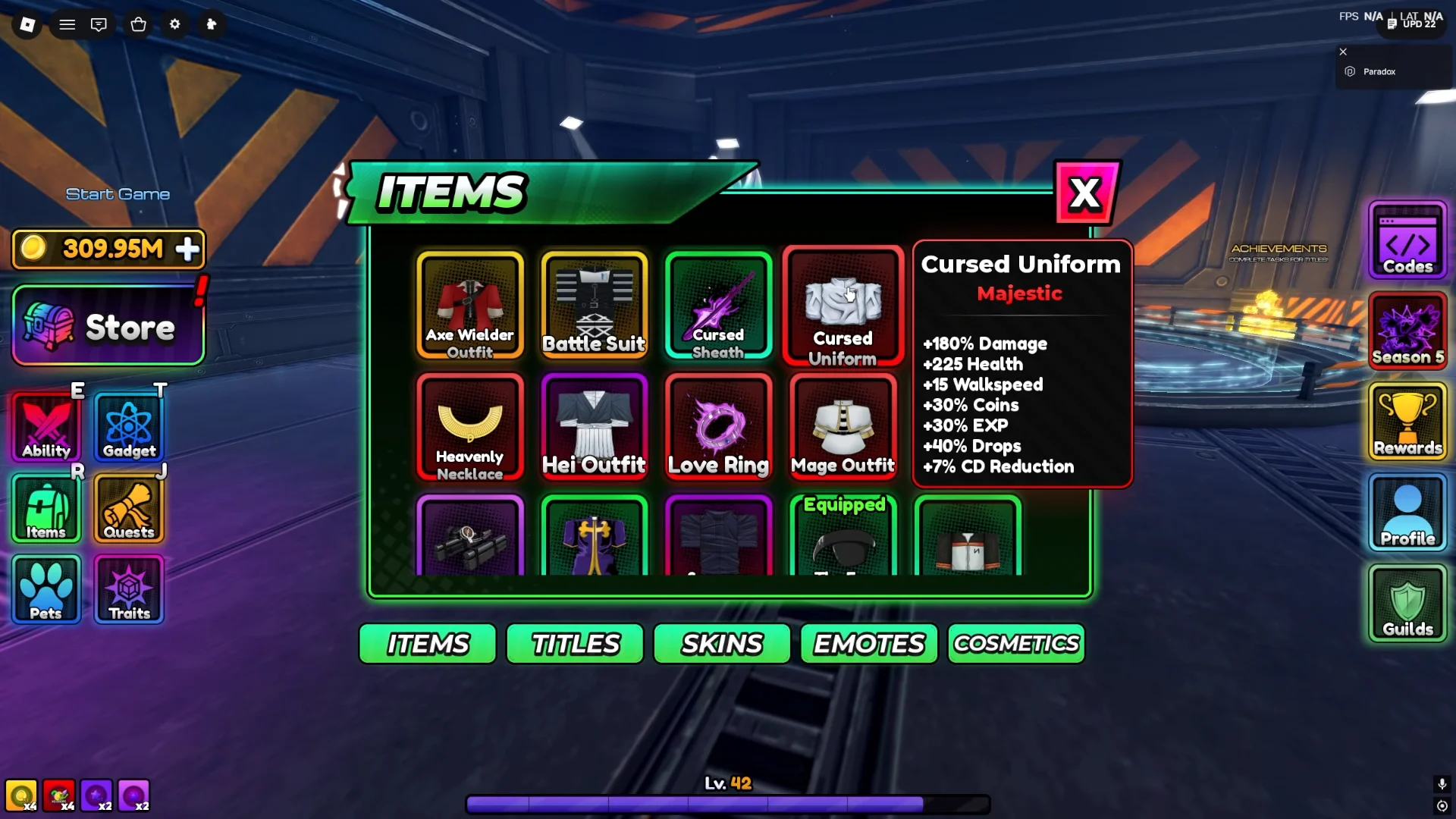Gear & Cosmetics Stats