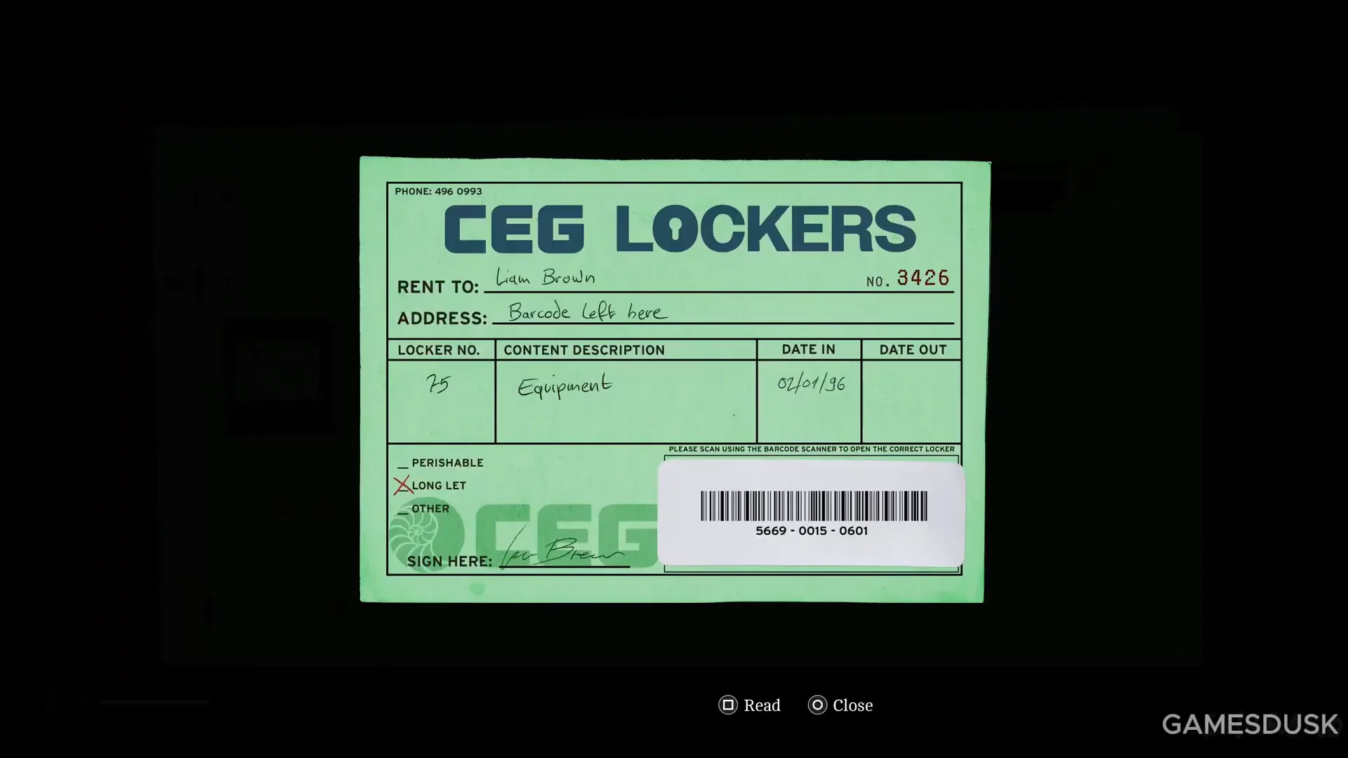 Inspecting Locker Barcode in Inventory