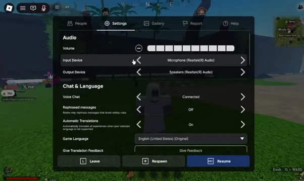 Opening Settings Menu