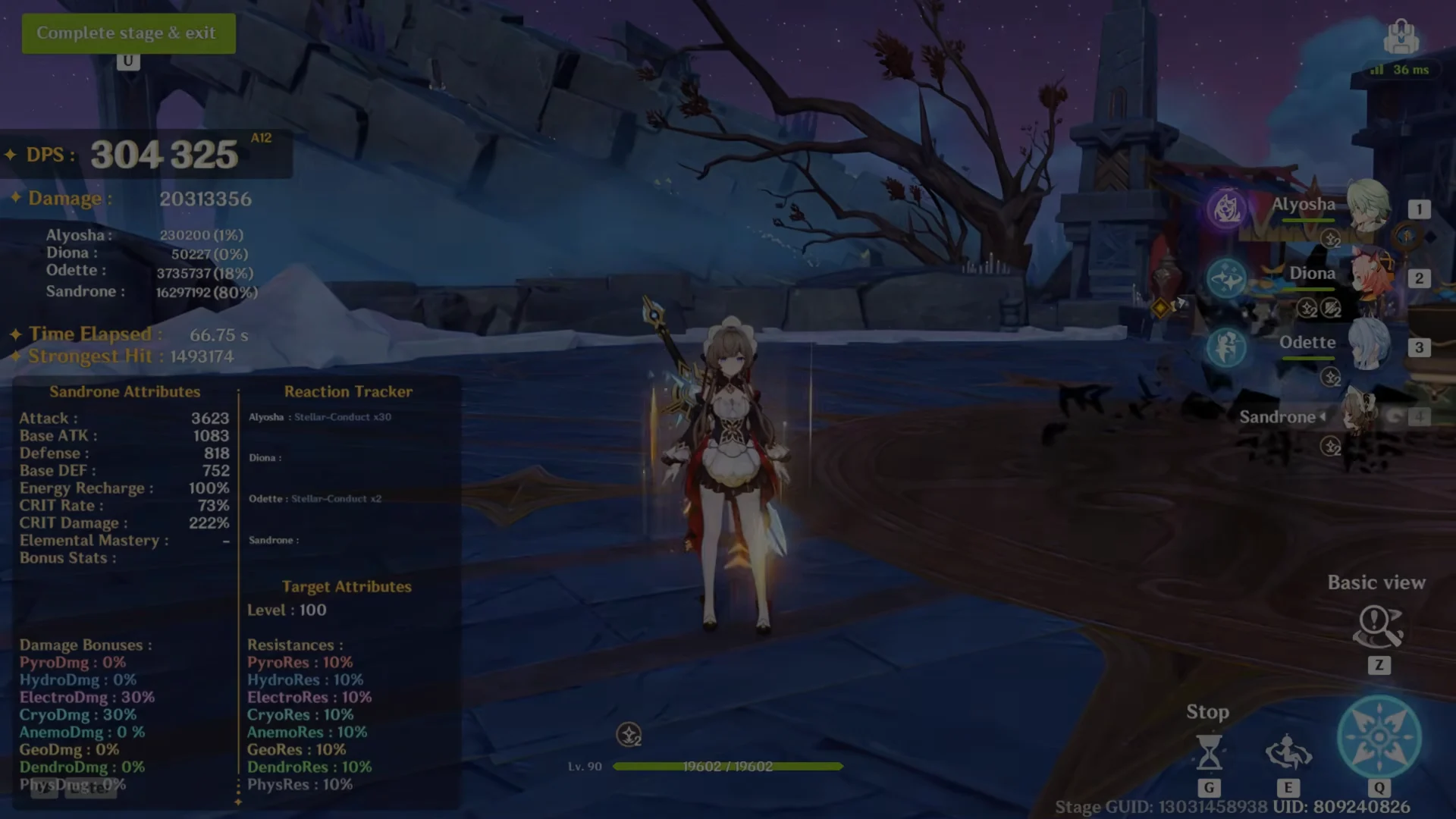 DPS Benchmark Combat: Sandrone Team