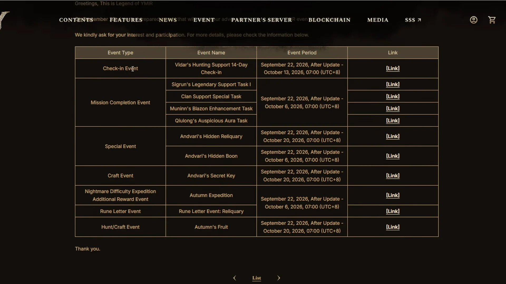Event List Announcement