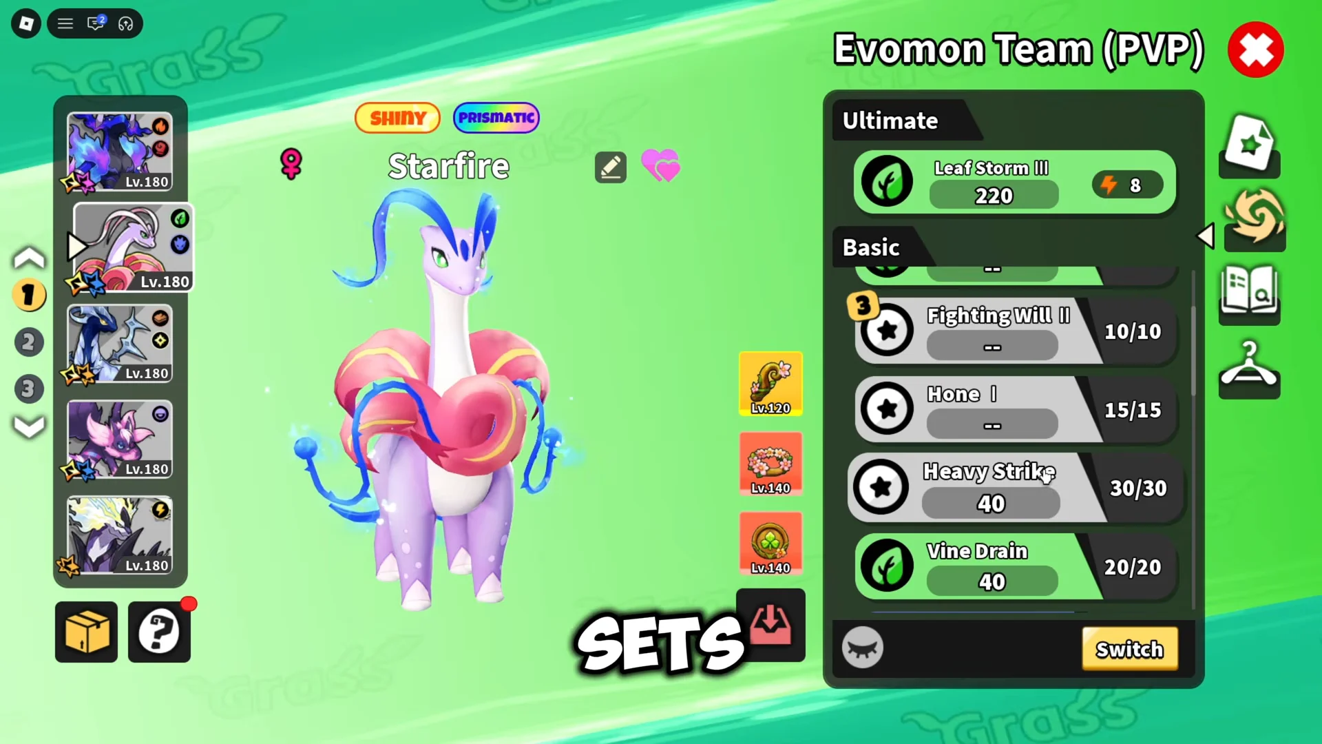 Evomon Team Menu