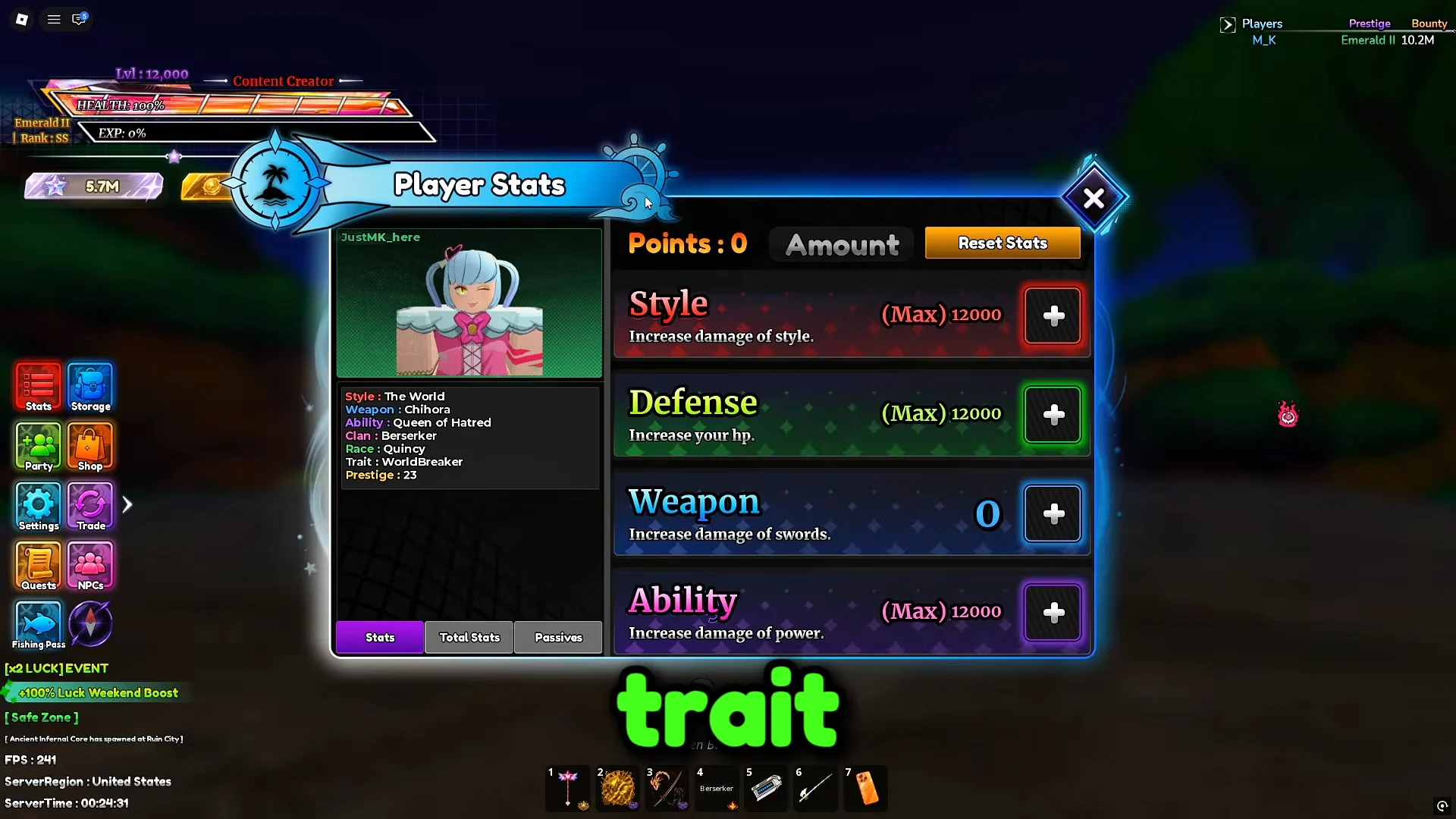 Stats, Trait, Race & Clan