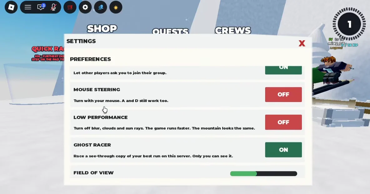 Settings Menu Configuration