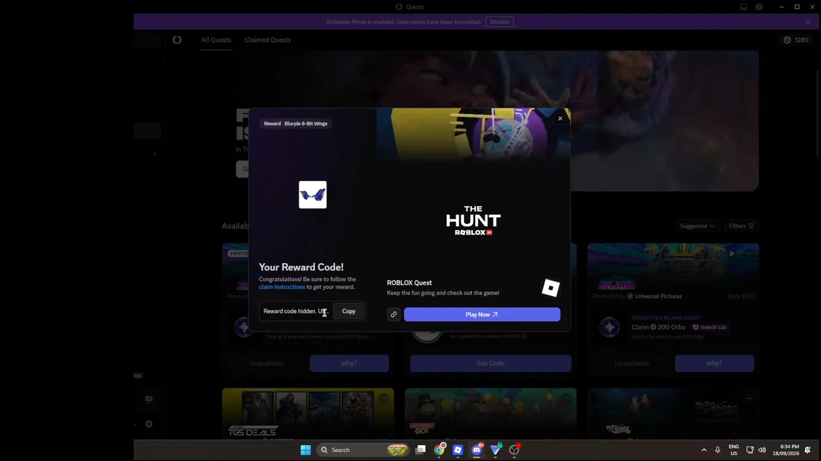 Navigating to Roblox code redemption page