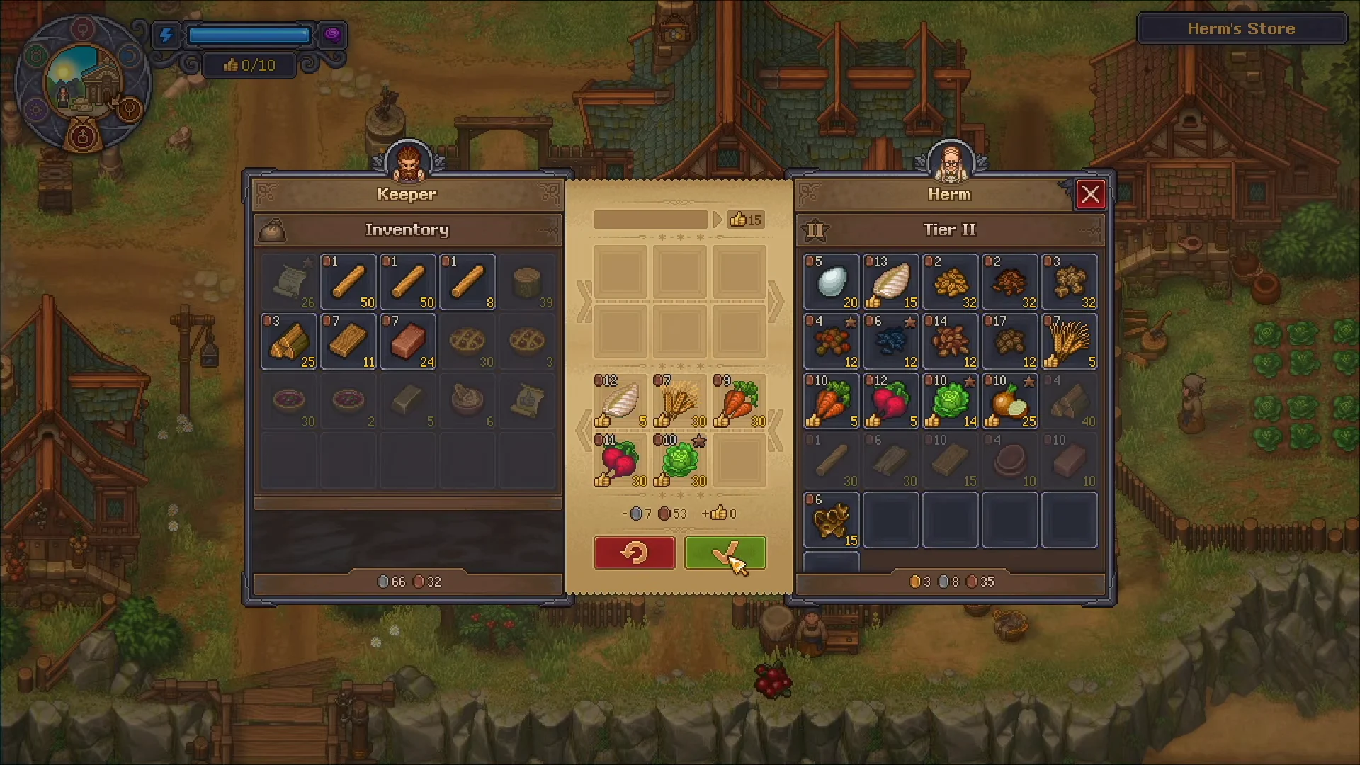 Buying items at Herm's Store