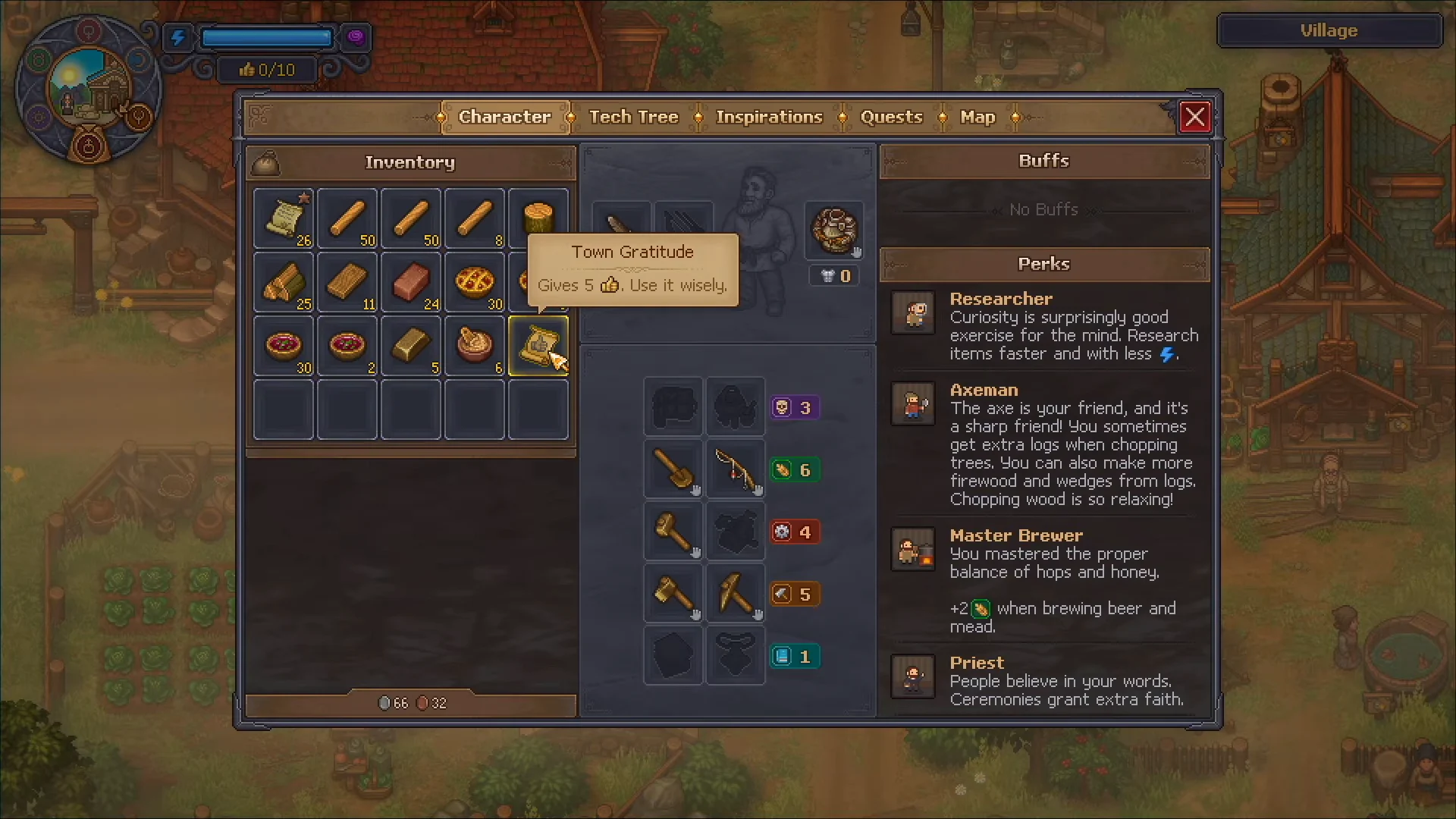 Character inventory & quest gratitude items
