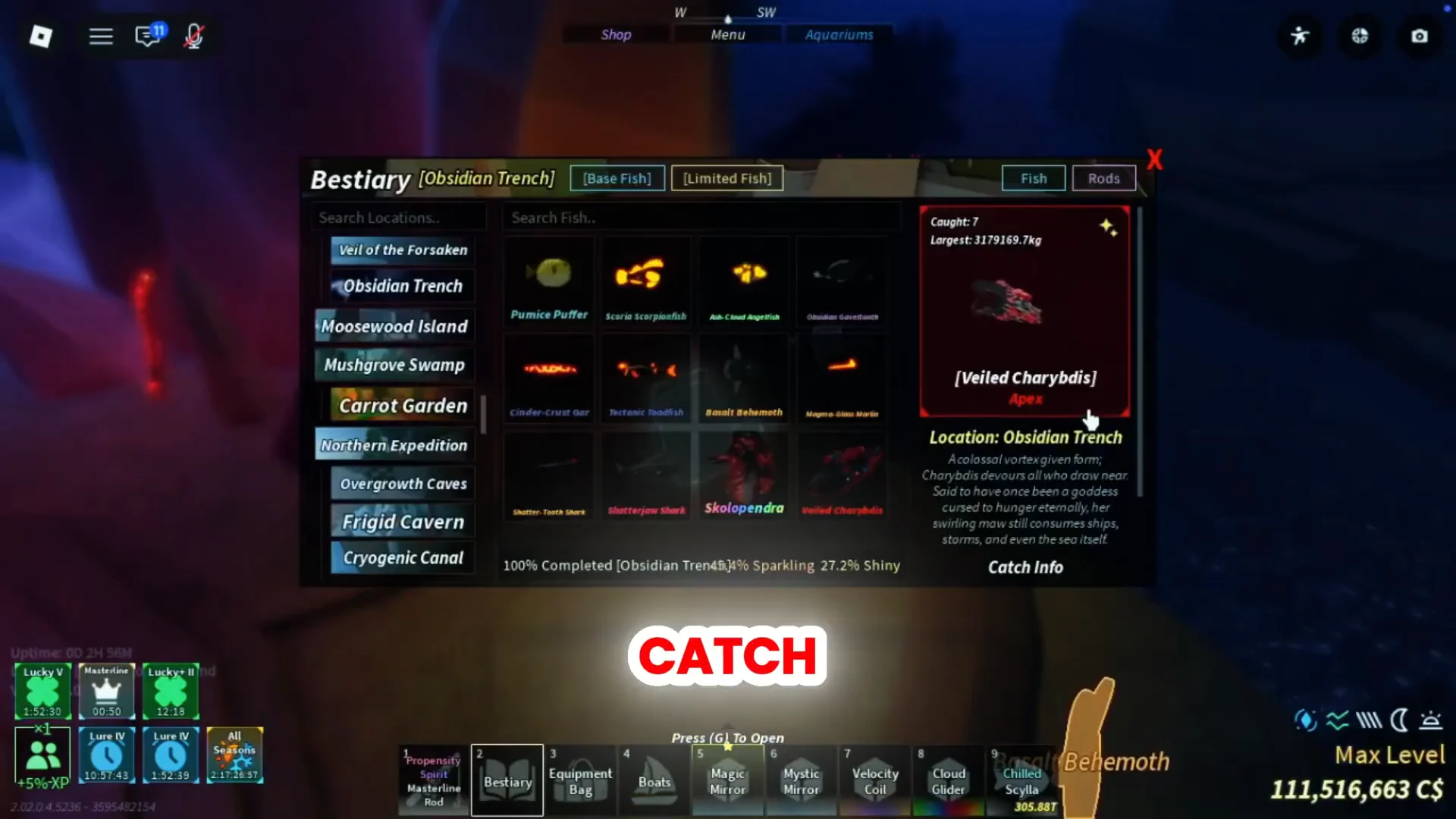 Entering Obsidian Trench & Bestiary checklist