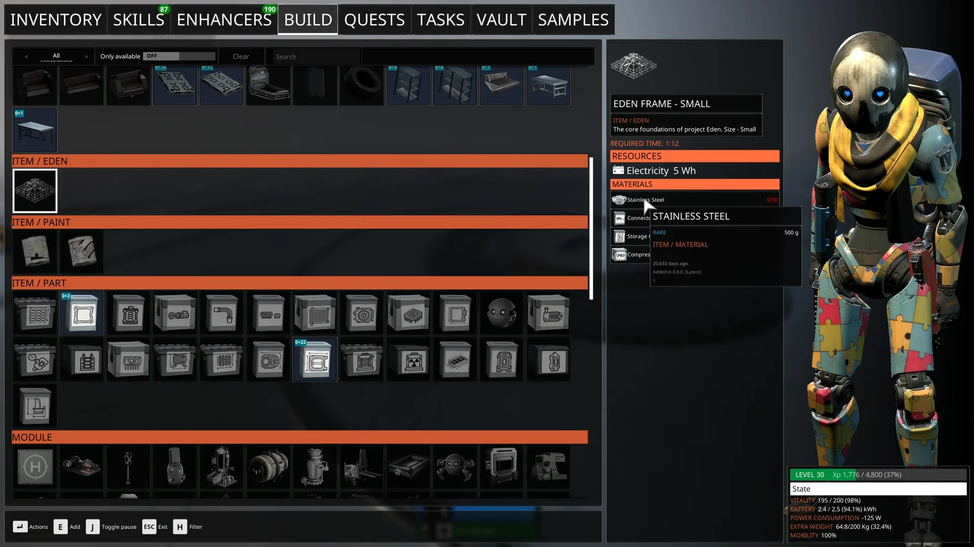 Checking recipe for Eden Frame