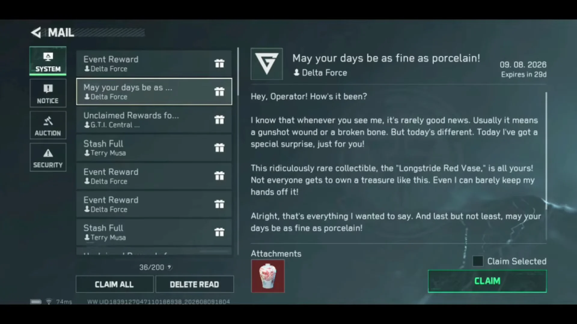 Checking Mail for Reward