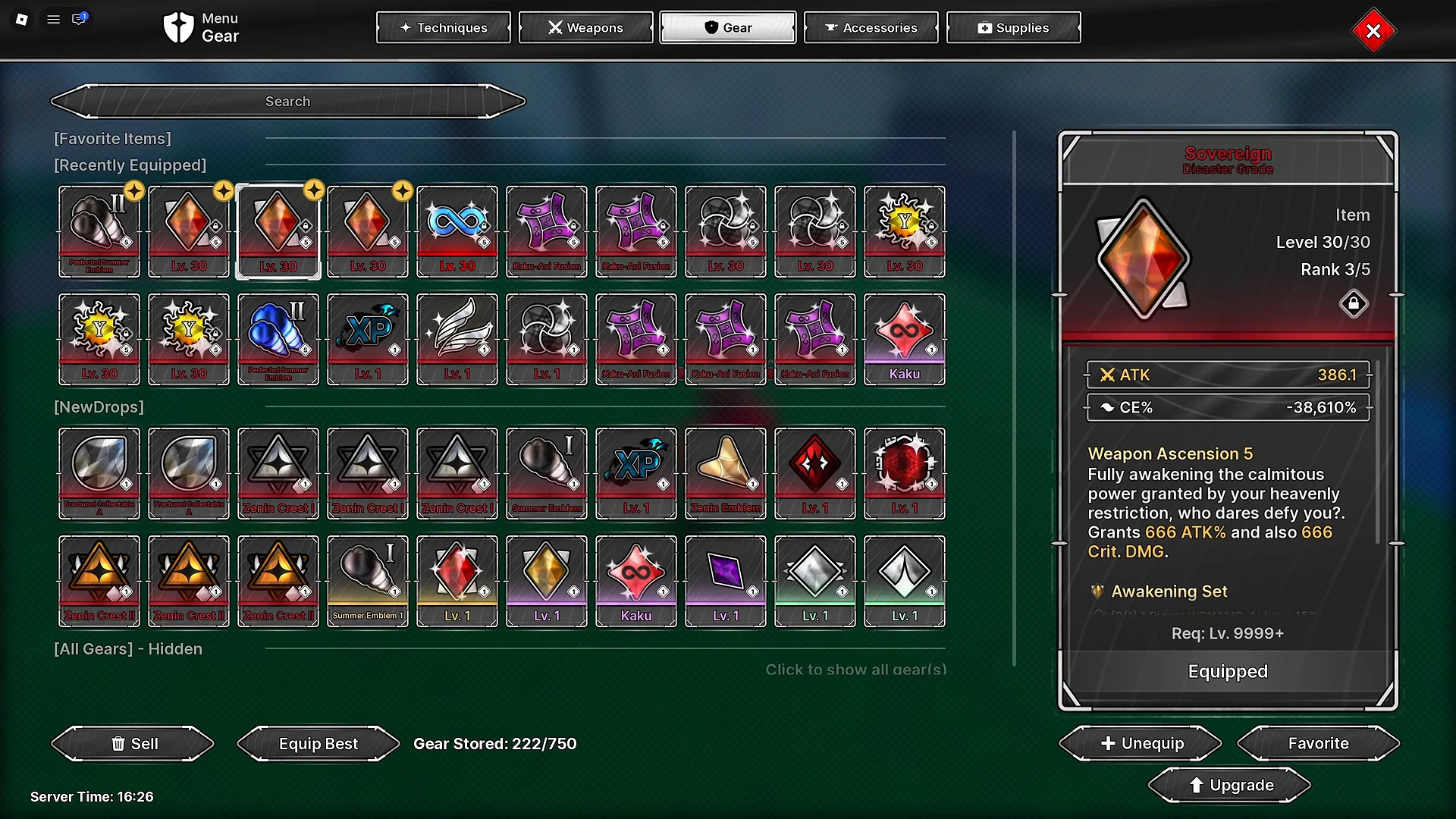 Sovereign Gear Stats