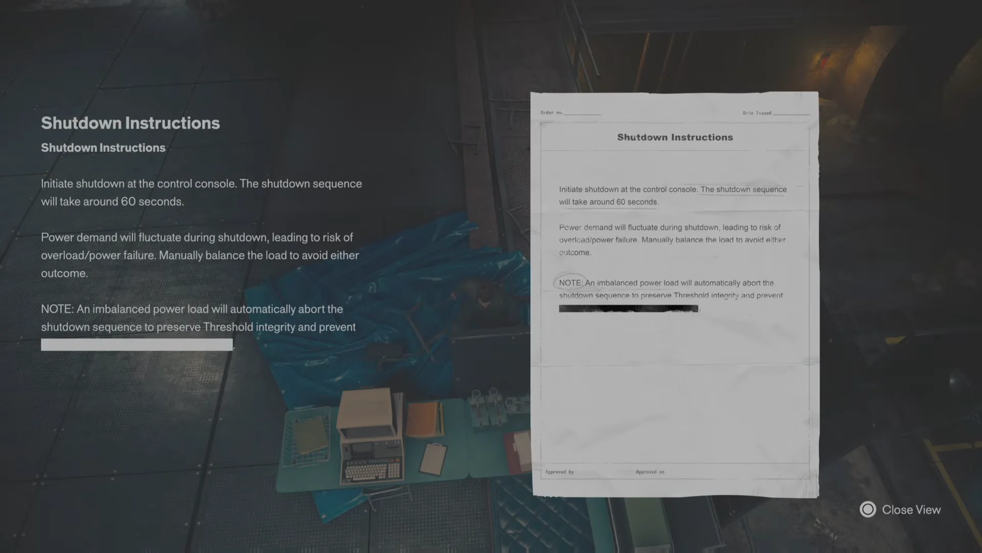 Shutdown Instructions note