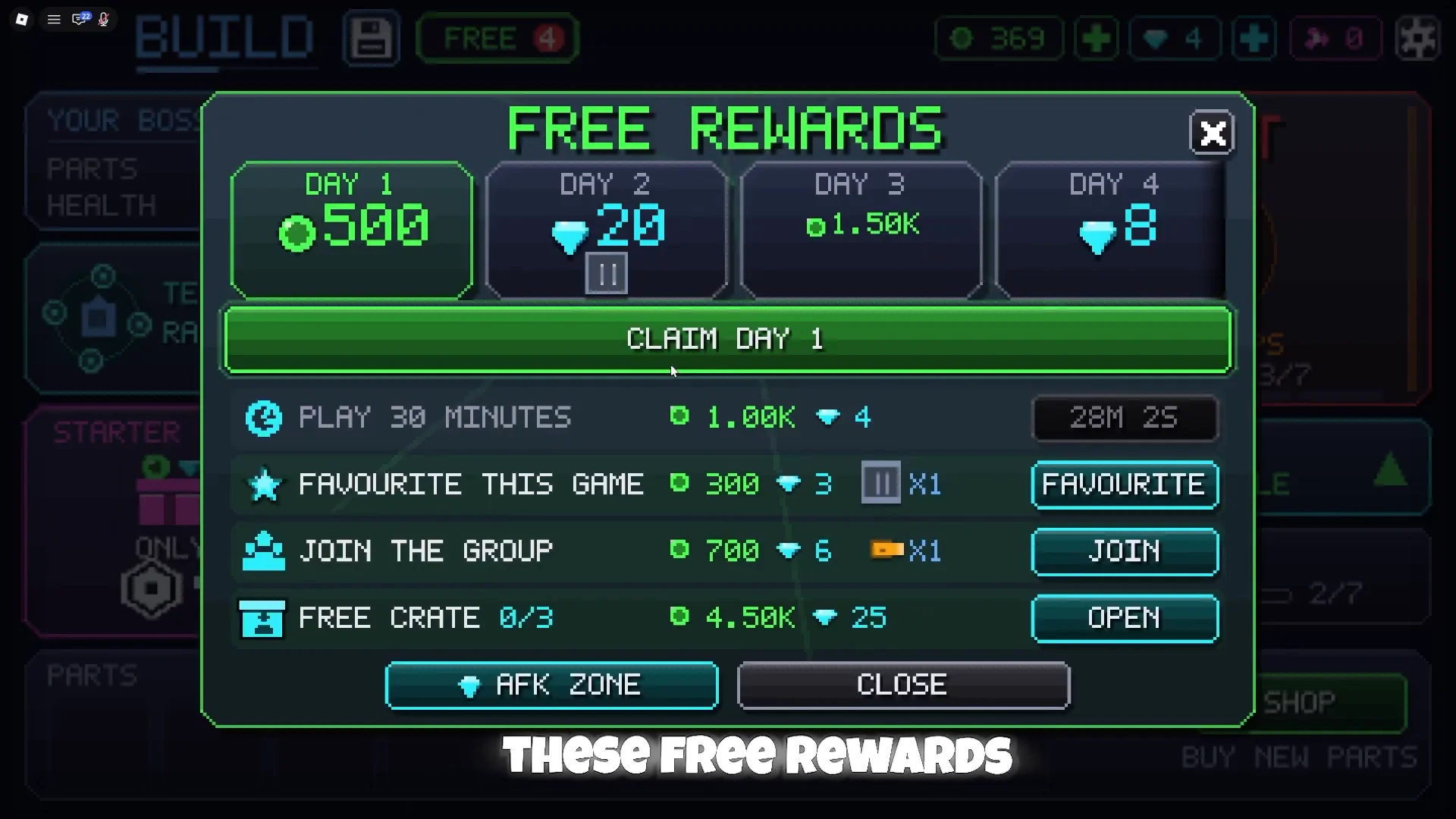 Free Rewards Menu