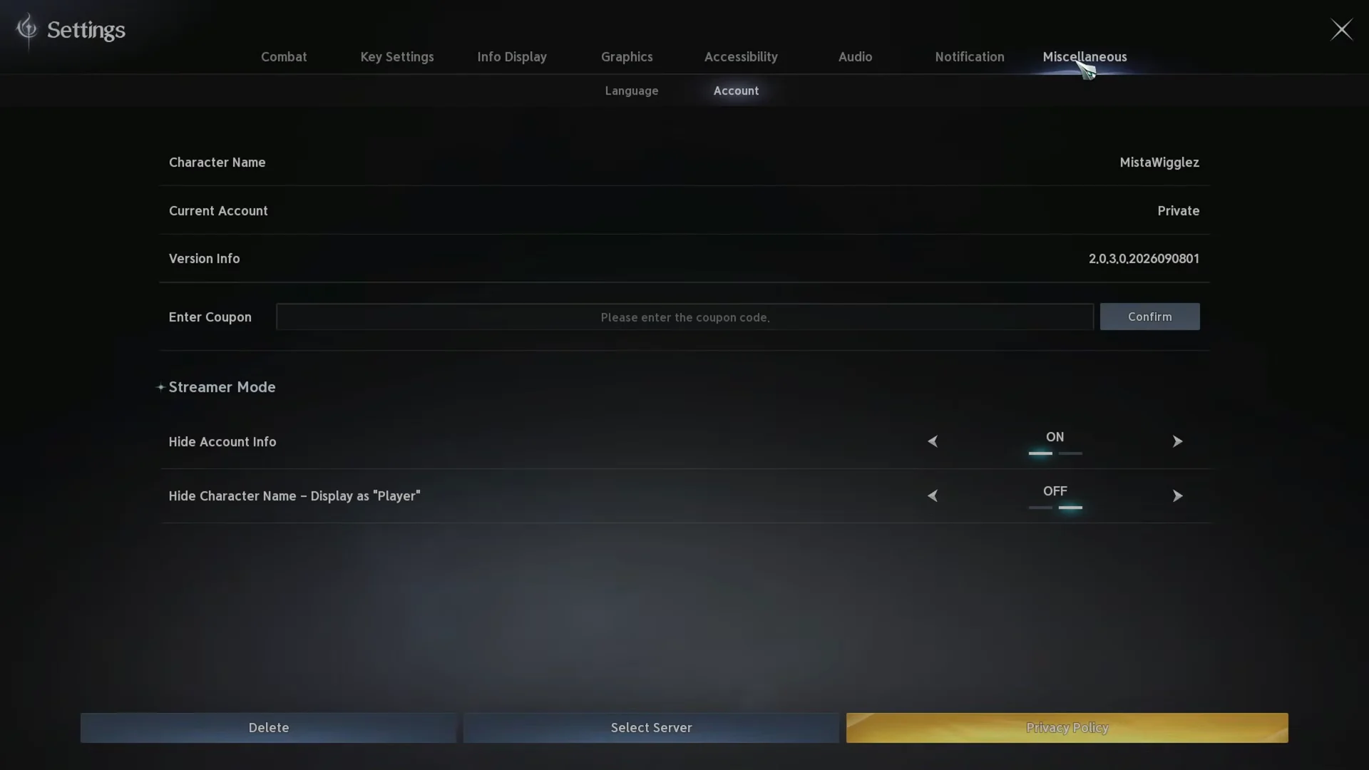 Main Menu & Settings