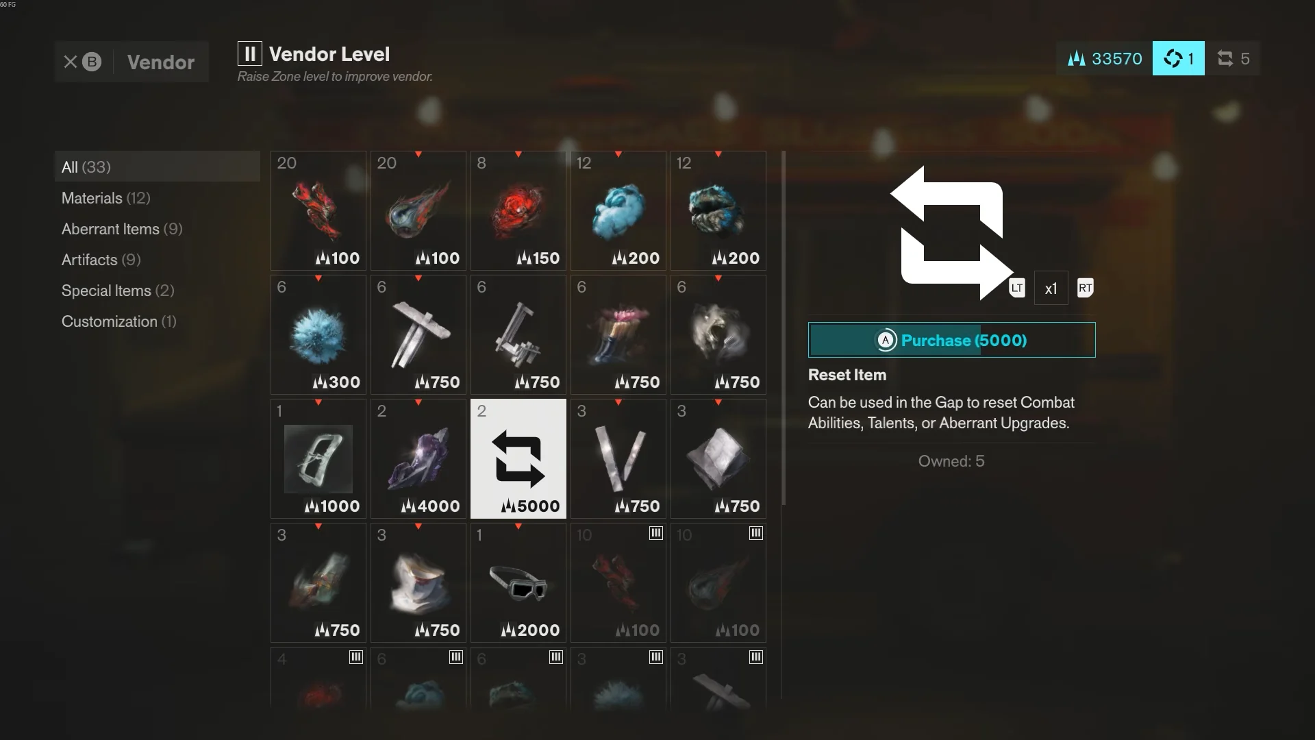 Reset Items from Resonants
