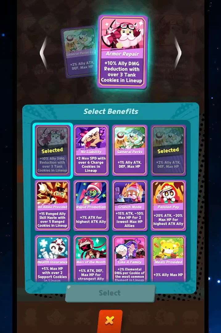 Lineup Benefits Selection