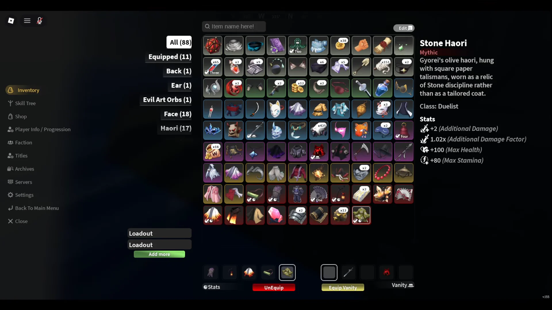 Inspecting Meta Gear in Inventory