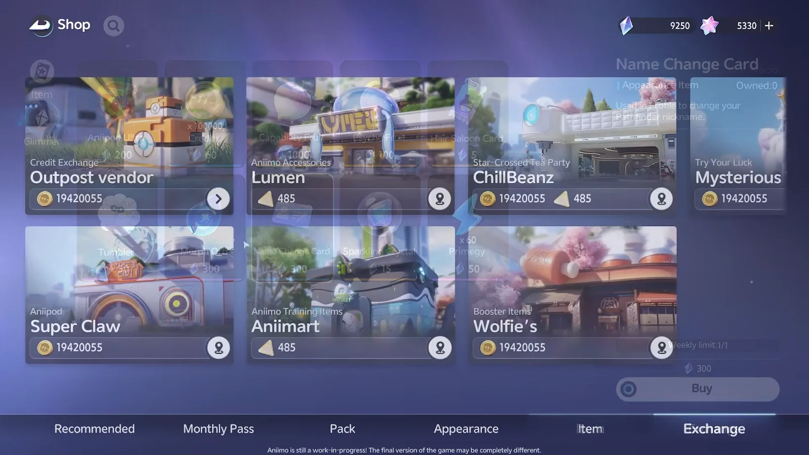 Exchange Menu Overview