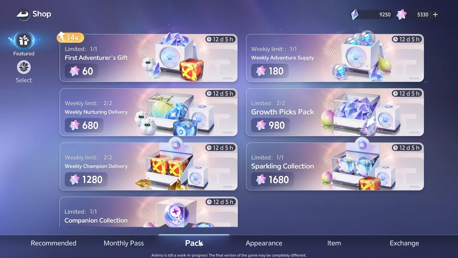 Pack Tab and Currencies