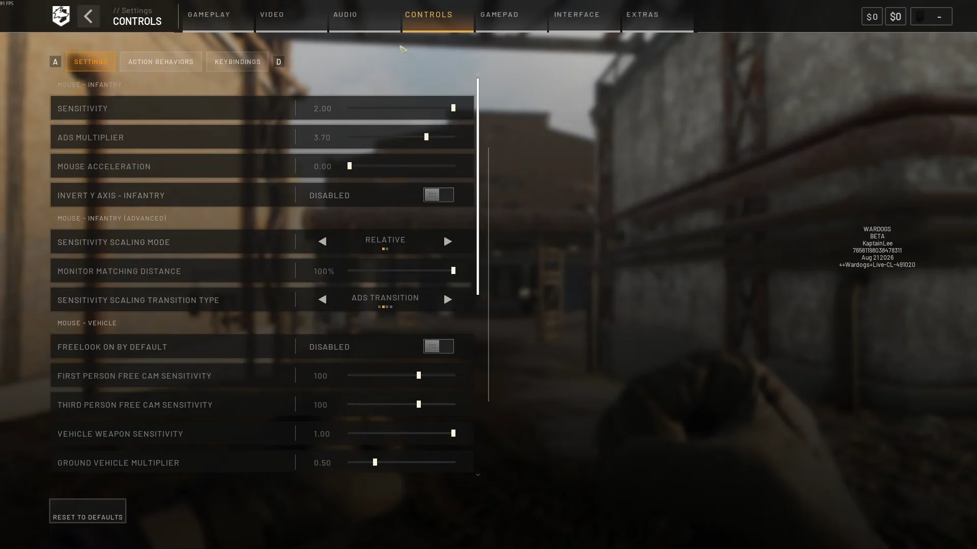Adjusting Sensitivity Settings