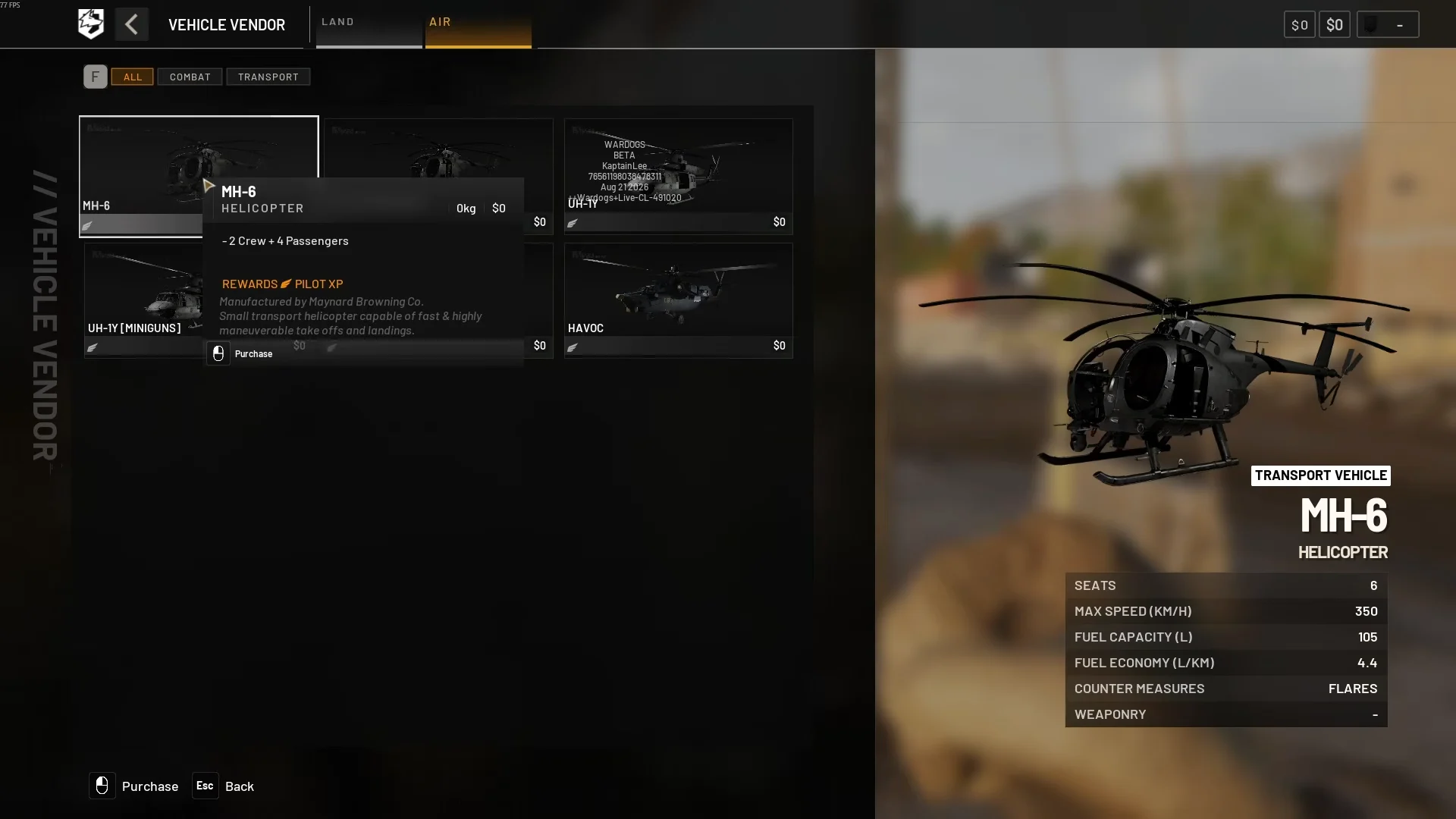 Spawning Helicopter via Vendor