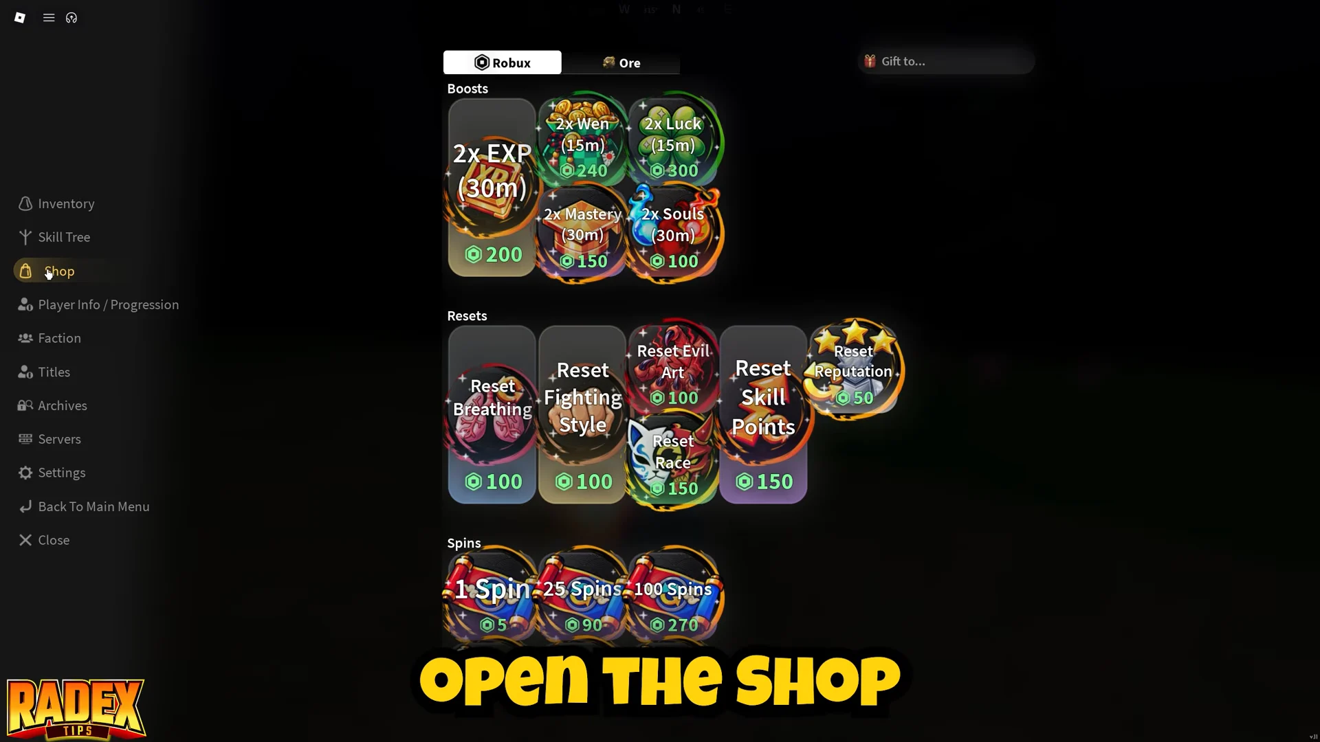 Navigating to the Shop