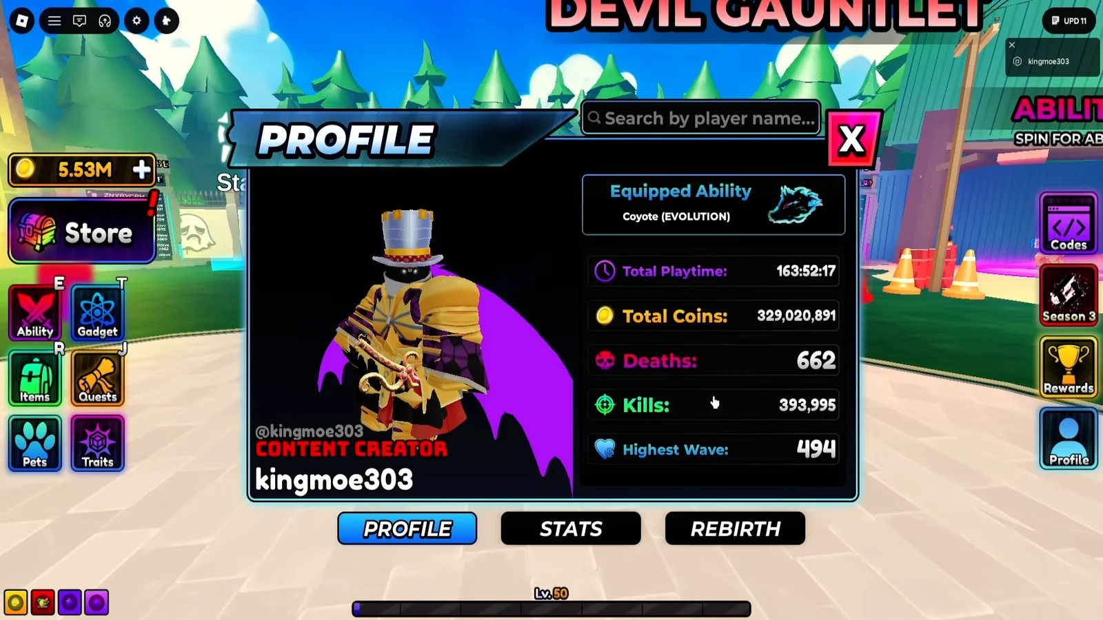 Checking profile stats and traits