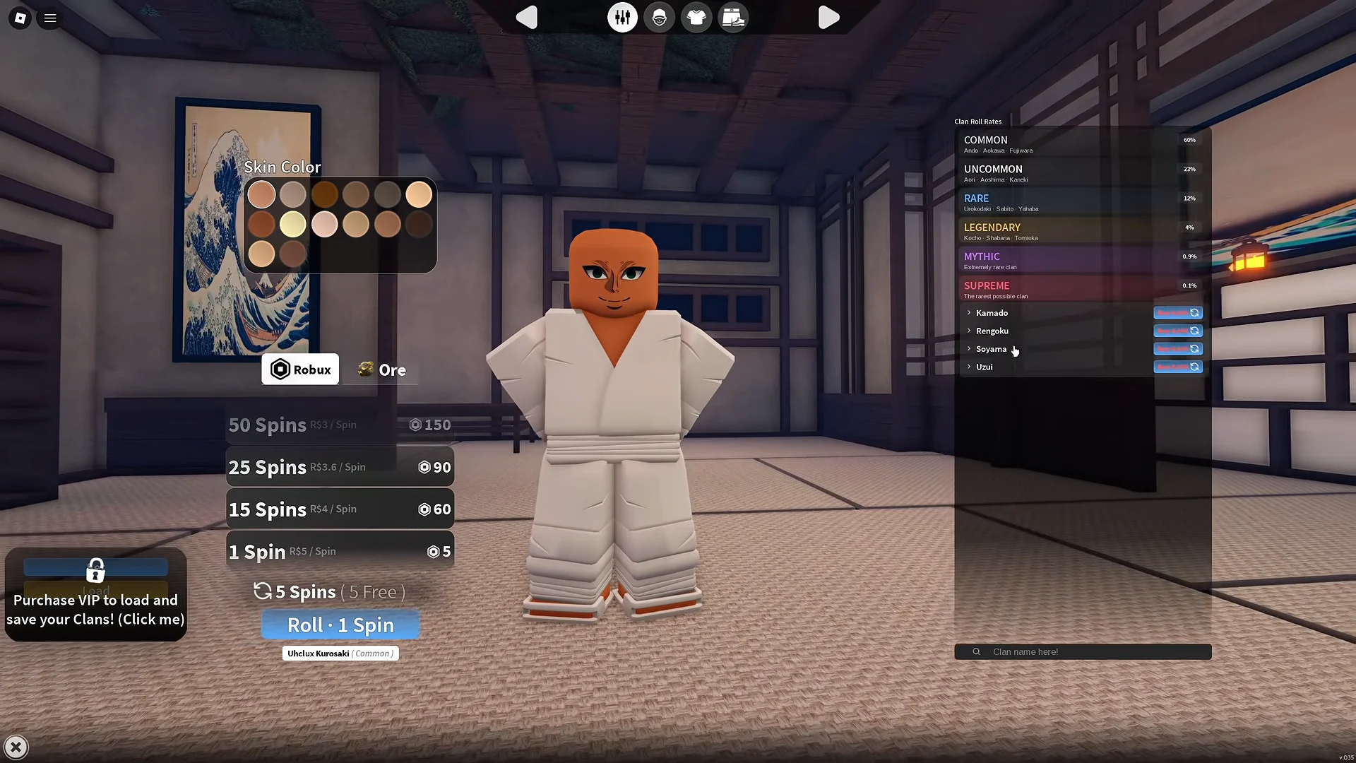 Character Customization and Clan Rolls
