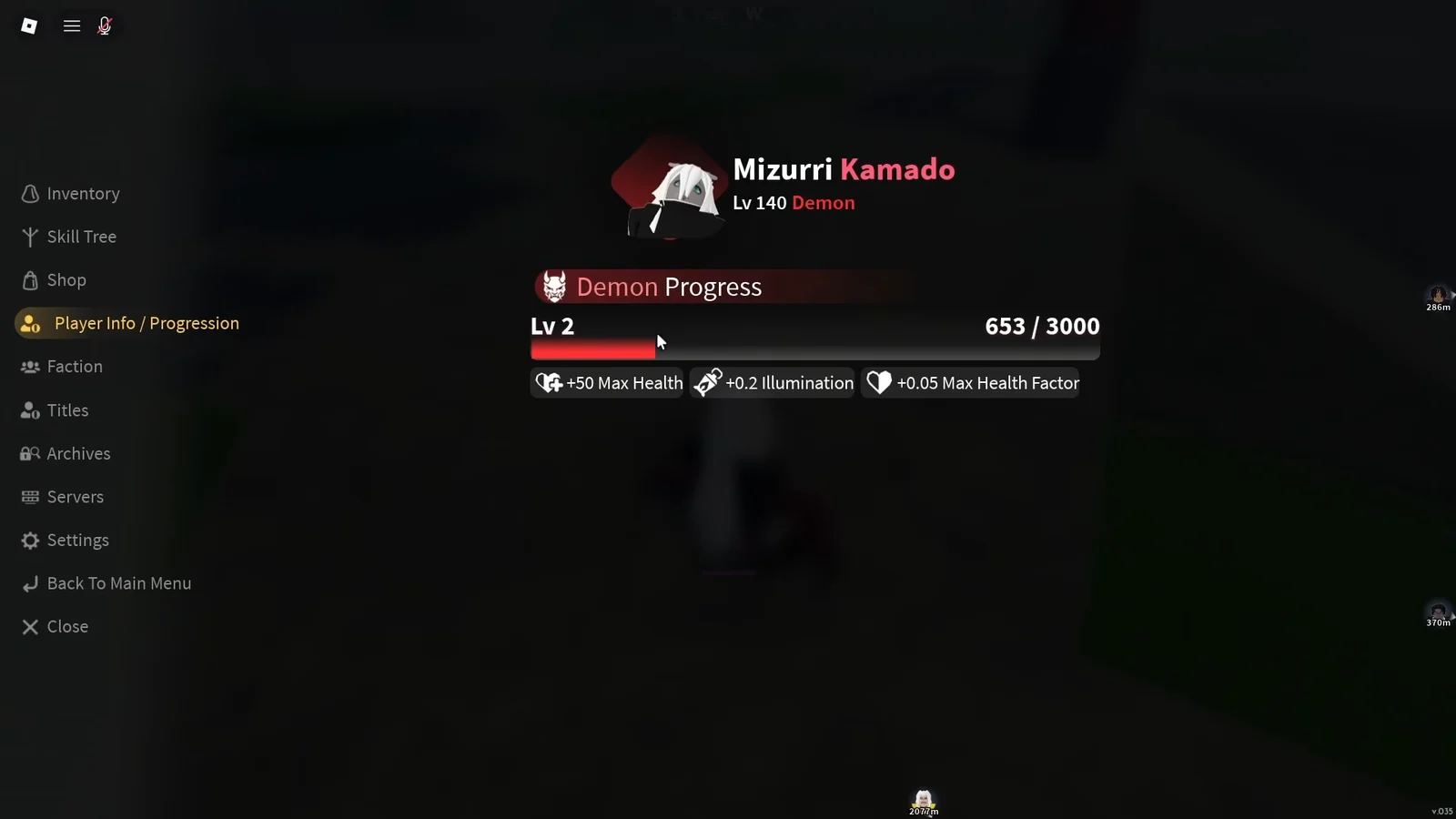 Player Progression Menu