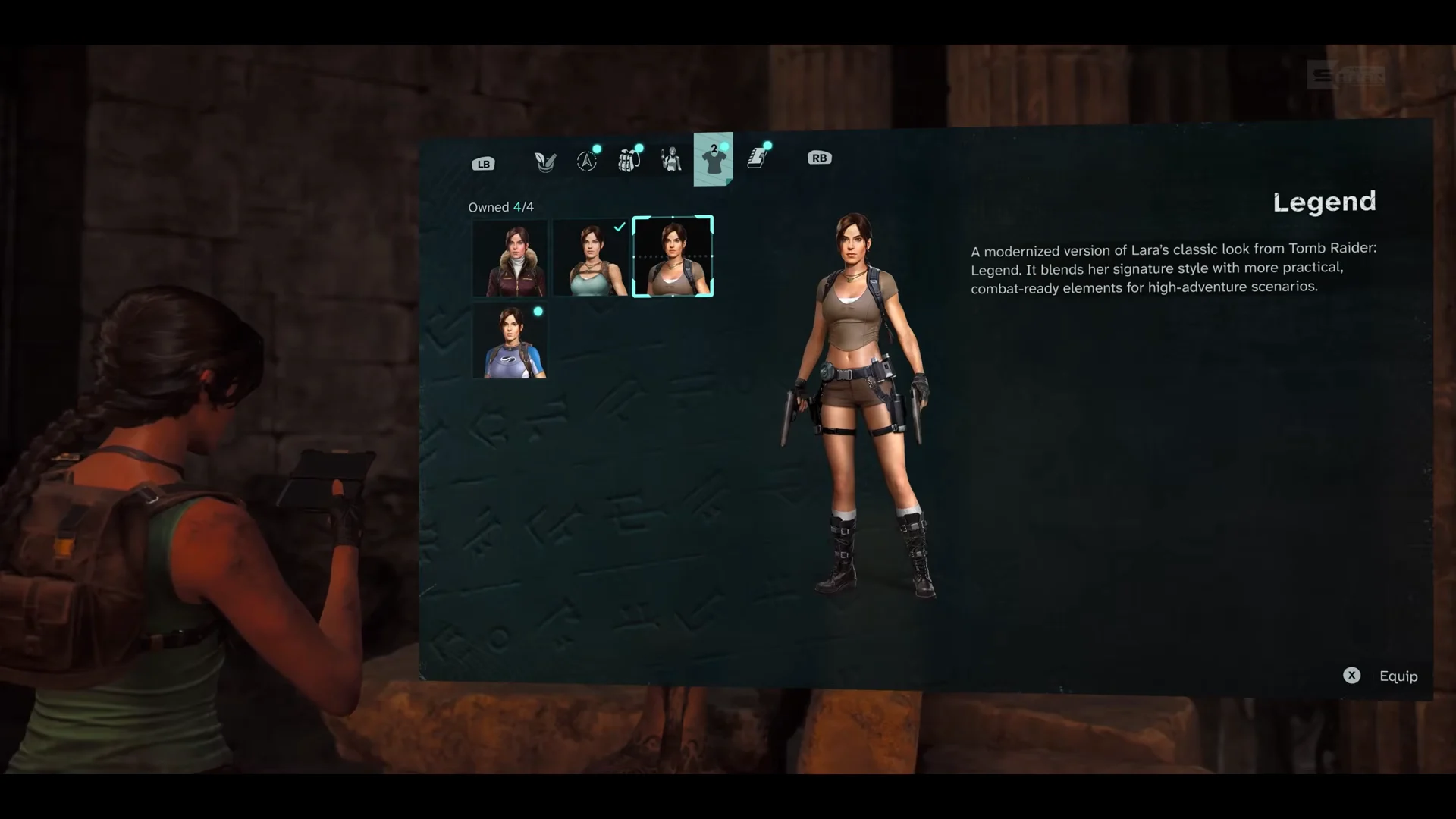 Equipment and Outfits Menu