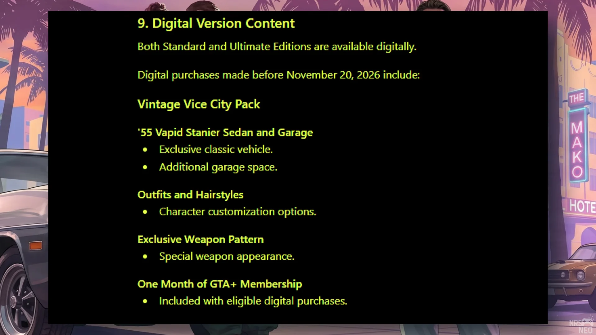Digital Version Content & Pre-order Perks