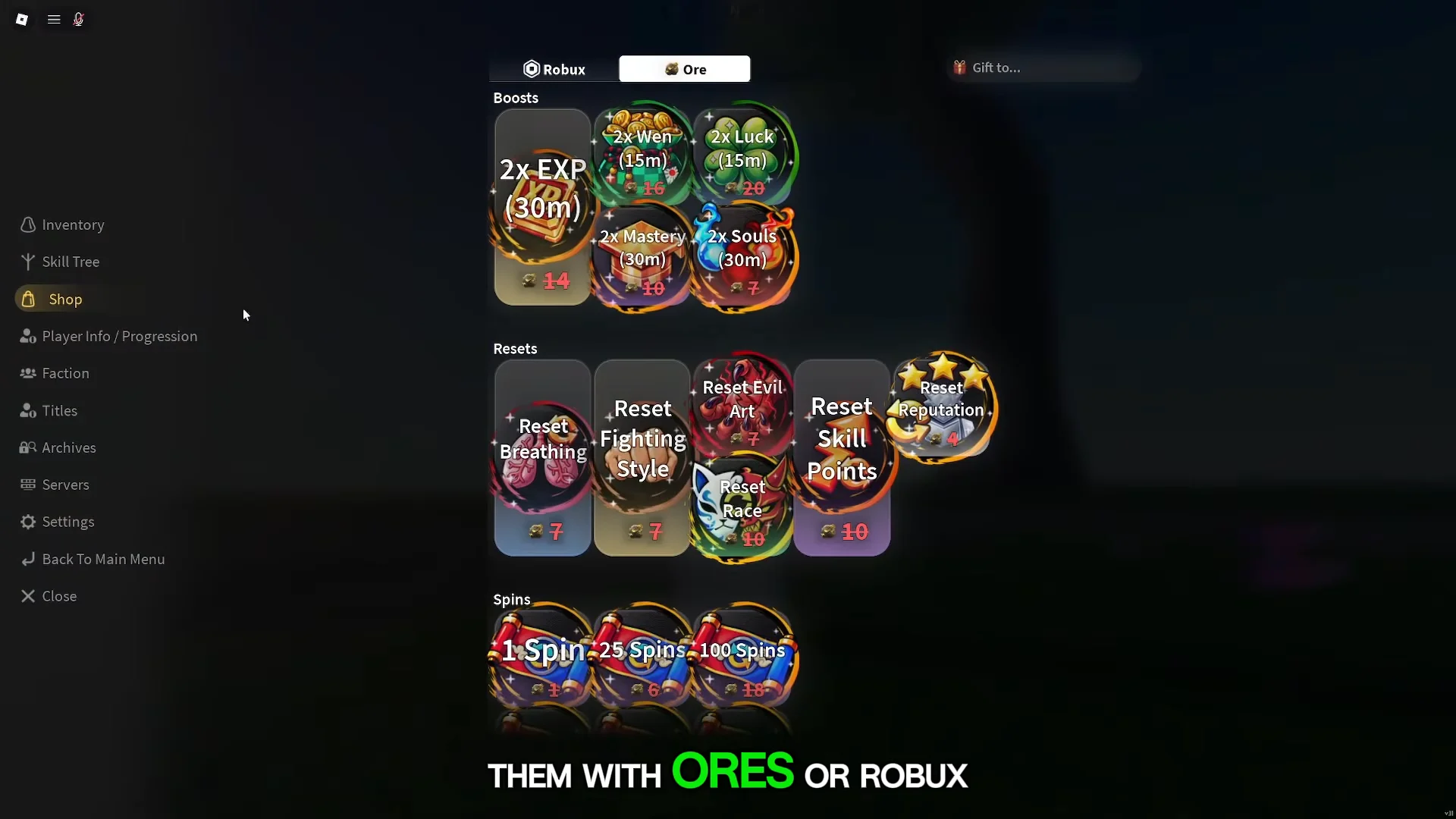 Shop Menu