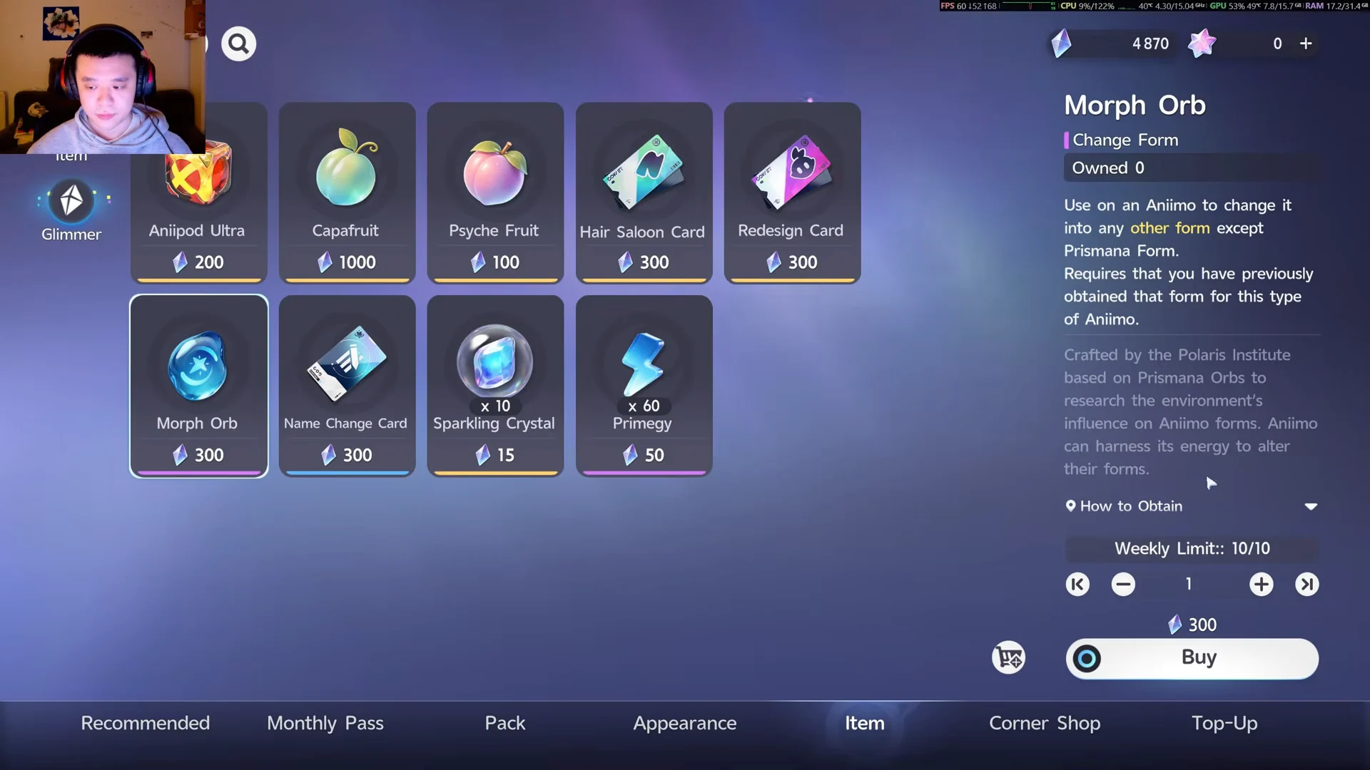 Purchasing Morph Orbs