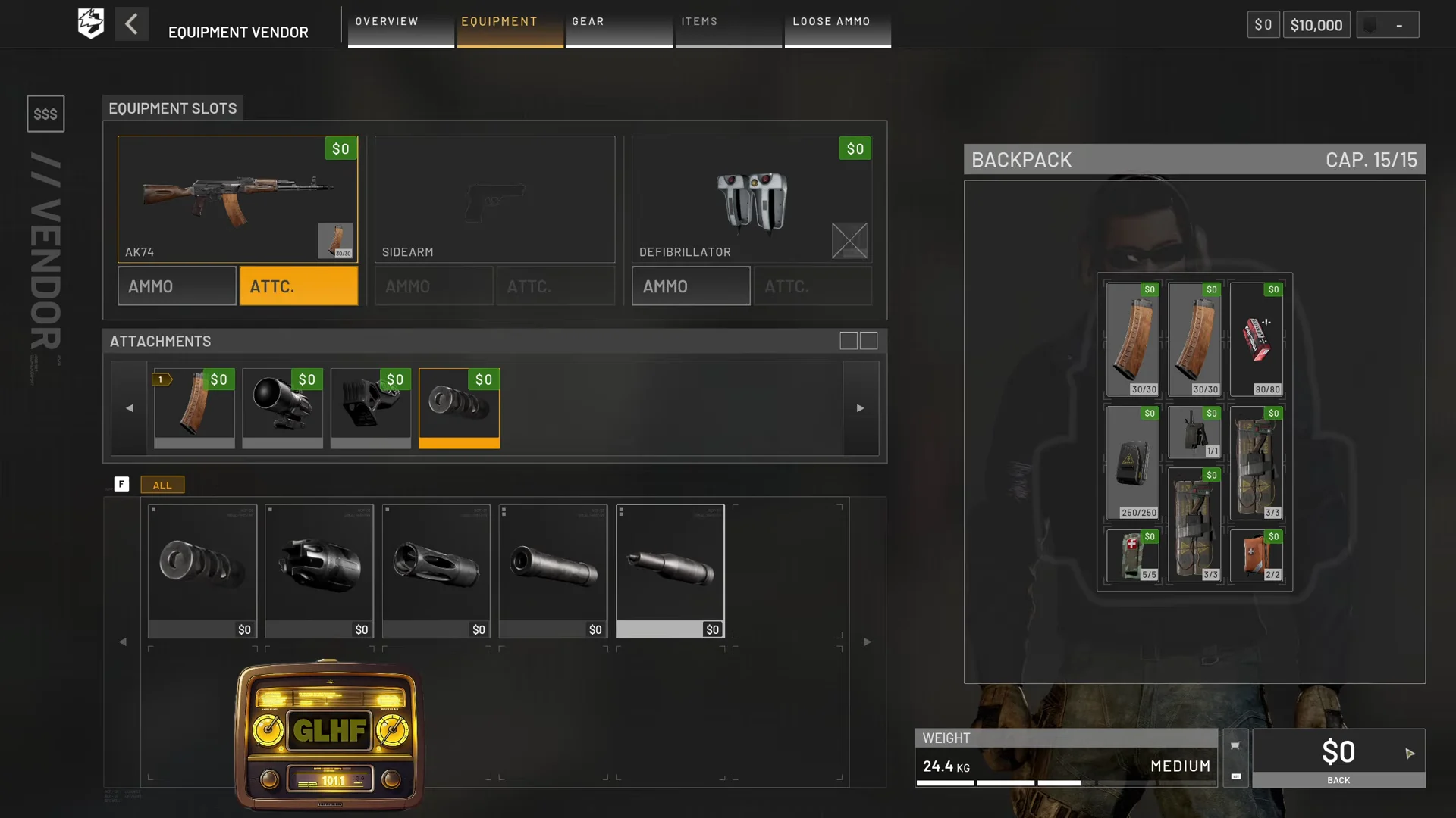 Equipment Vendor Menu