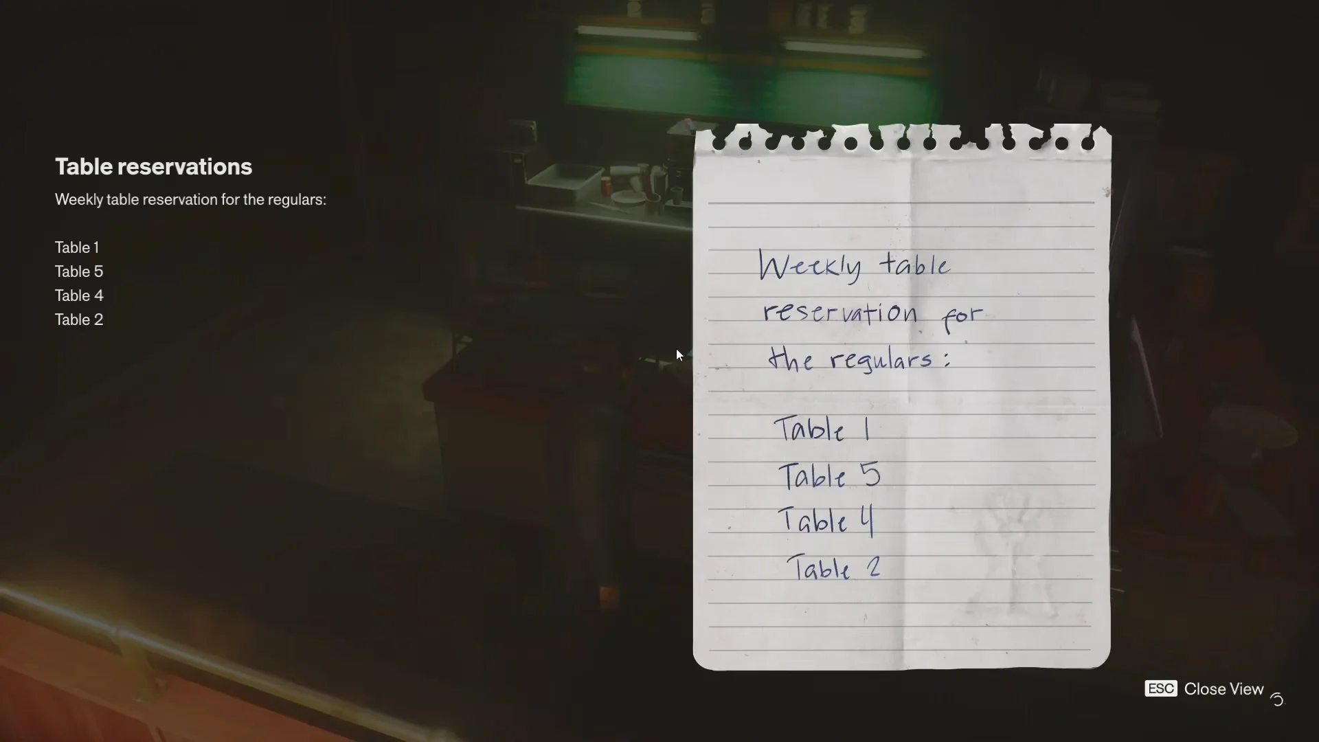 Table Reservations Note