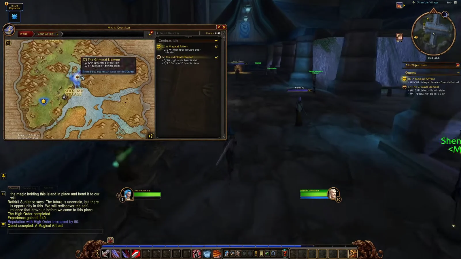 The player opens the Map & Quest Log to show the new quest "A Magical Affront"…
