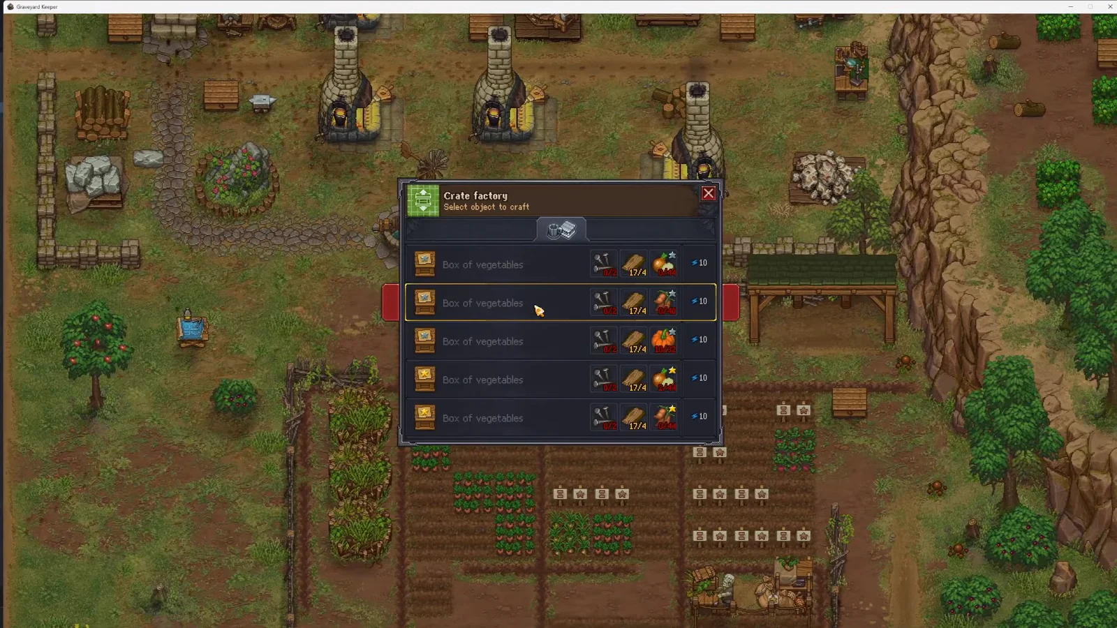 Crate Factory Menu