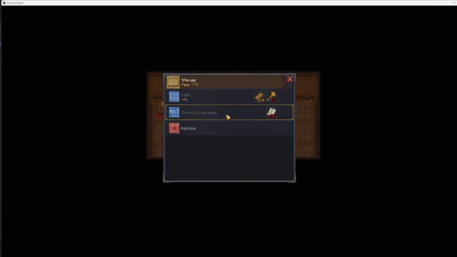 Trade Room Storage Menu