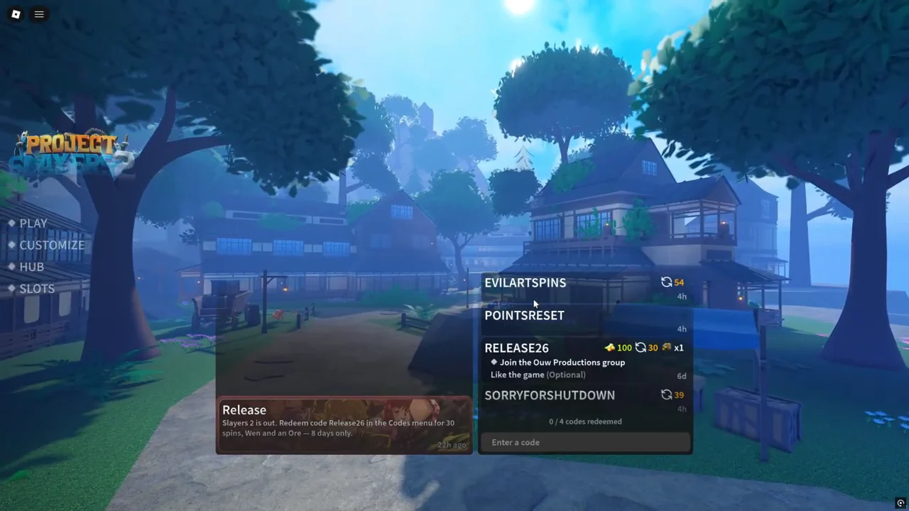 Codes Menu