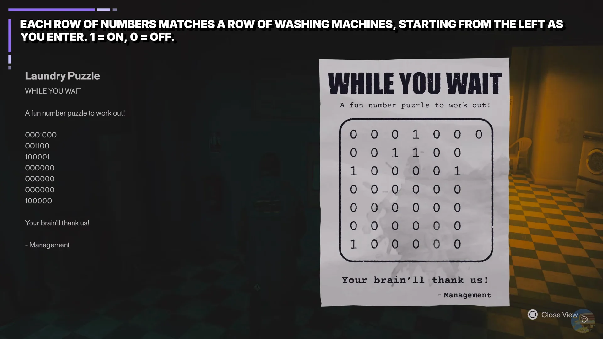 Entering Laundromat and Finding Puzzle Note