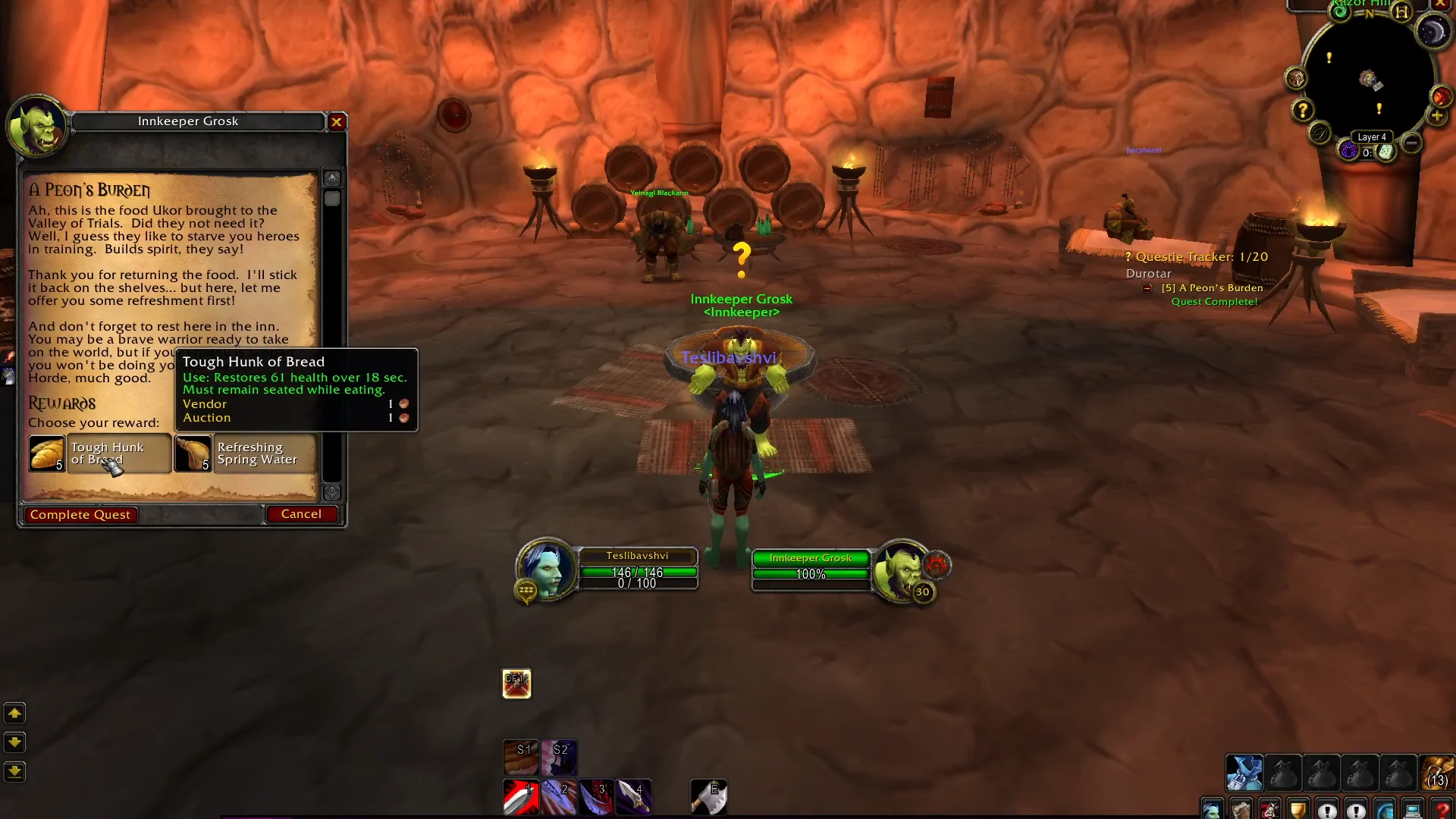 Handing in quest to Innkeeper Grosk