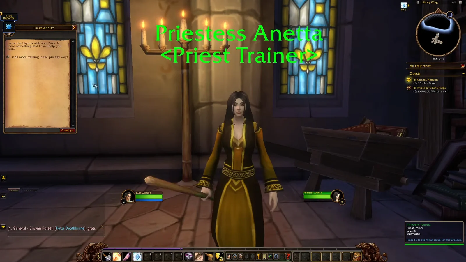 Interacting with Priestess Anetta